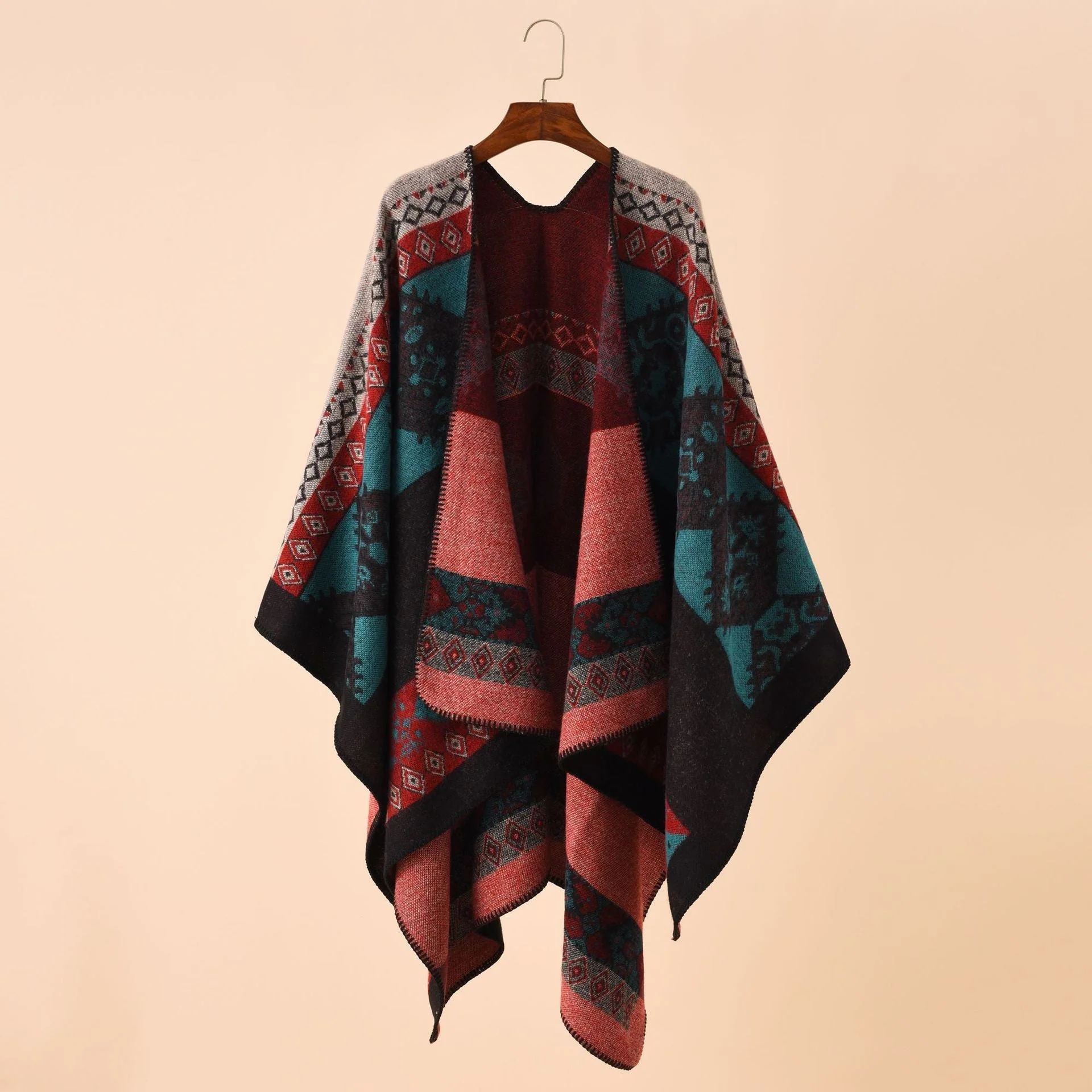 Damen Modischer Poncho mit Kunstvollem Muster und Fransigen Kanten Heidi-Mode - Image 8