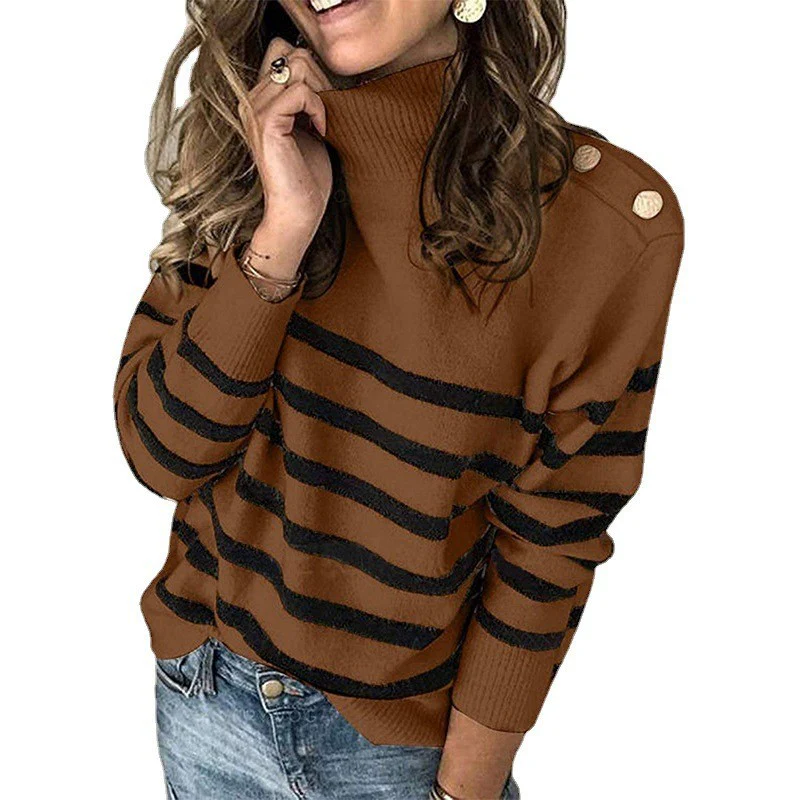 Damen modischer Rollkragenpullover mit gestreiftem Design Heidi-Mode - Image 4