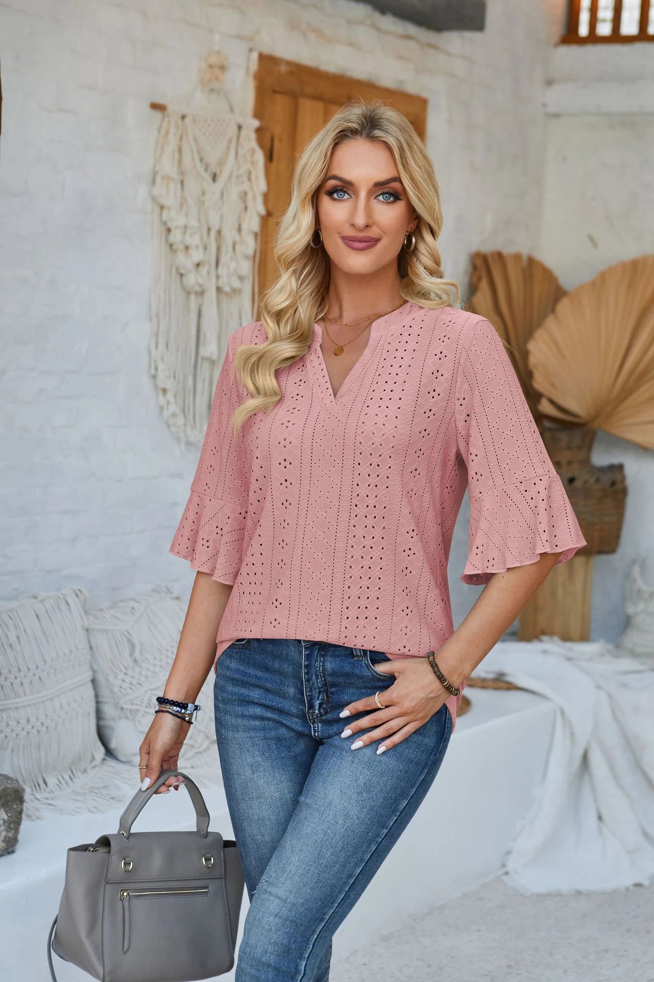 Damen modisches Oberteil mit durchbrochenem Design und Volantärmeln Heidi-Mode - Image 13