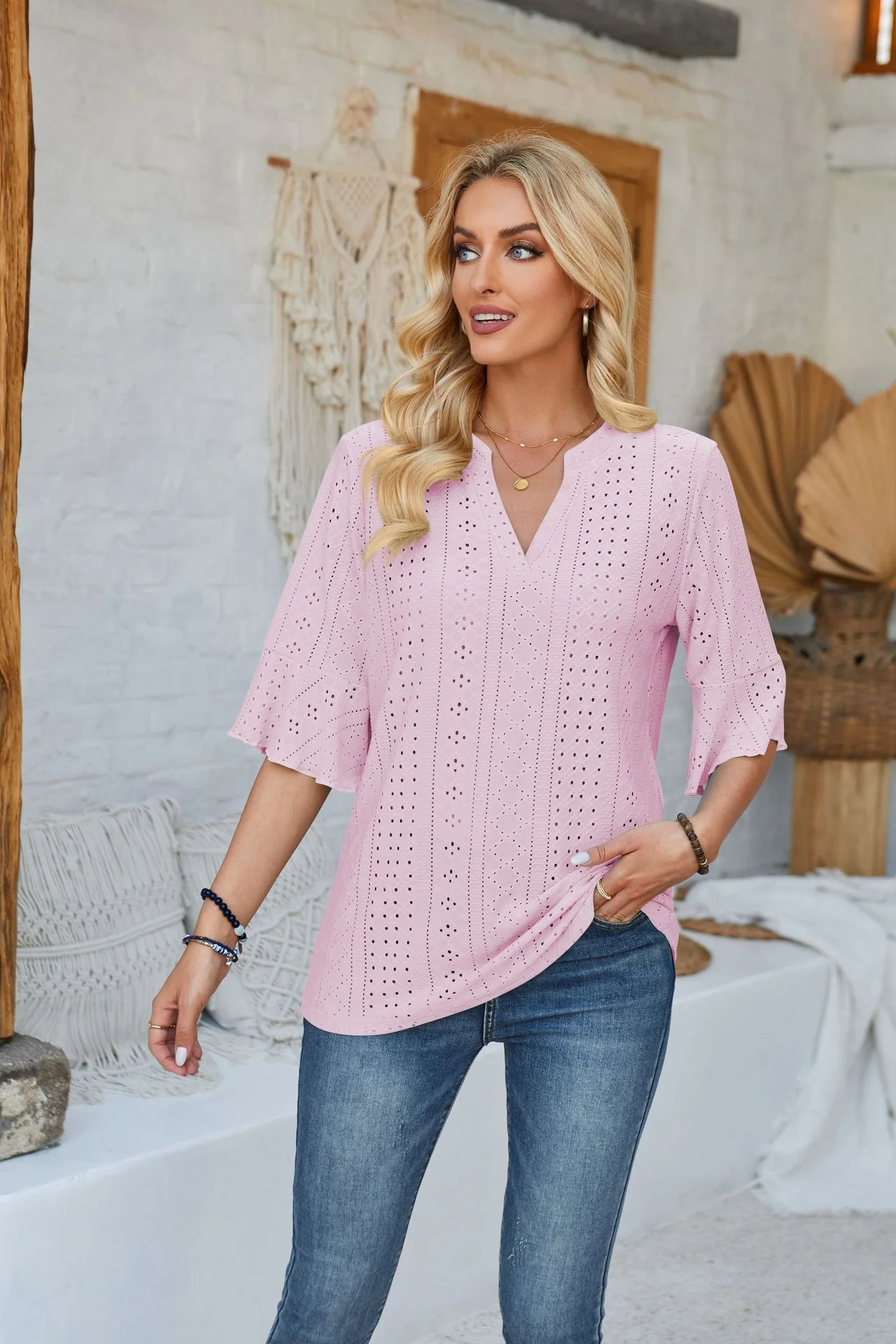 Damen modisches Oberteil mit durchbrochenem Design und Volantärmeln Heidi-Mode - Image 5