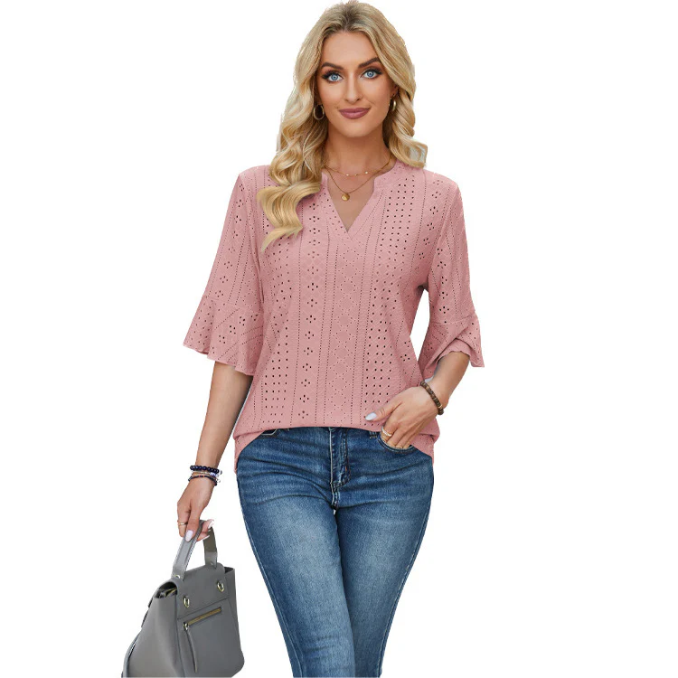 Damen modisches Oberteil mit durchbrochenem Design und Volantärmeln Heidi-Mode - Image 7
