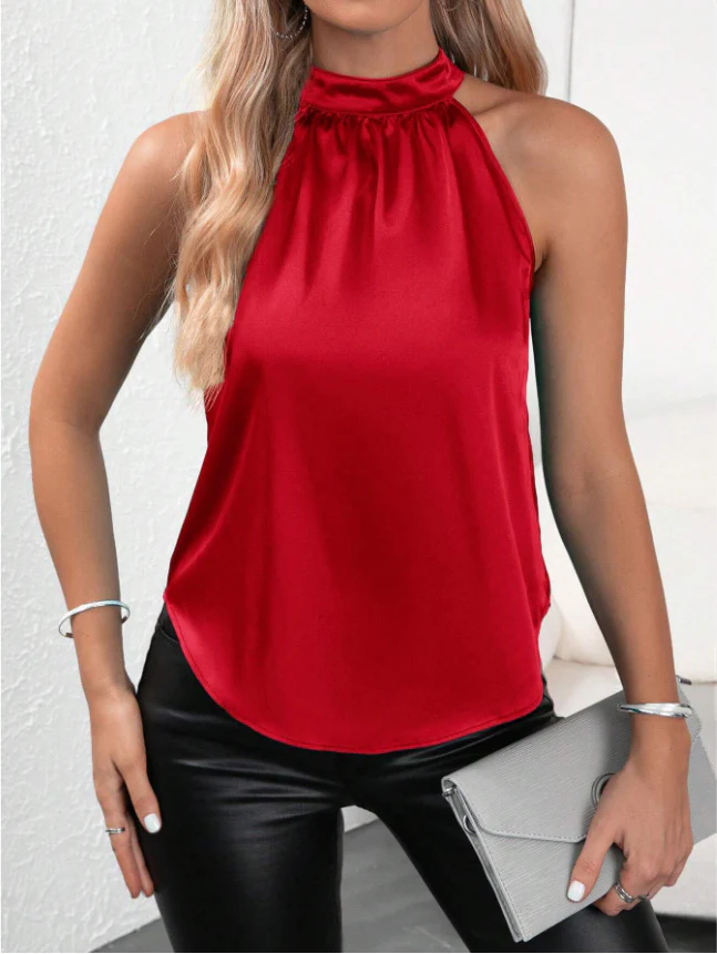 Damen modisches Top mit hohem Kragen und schimmerndem Satin-Finish Heidi Mode - Image 5