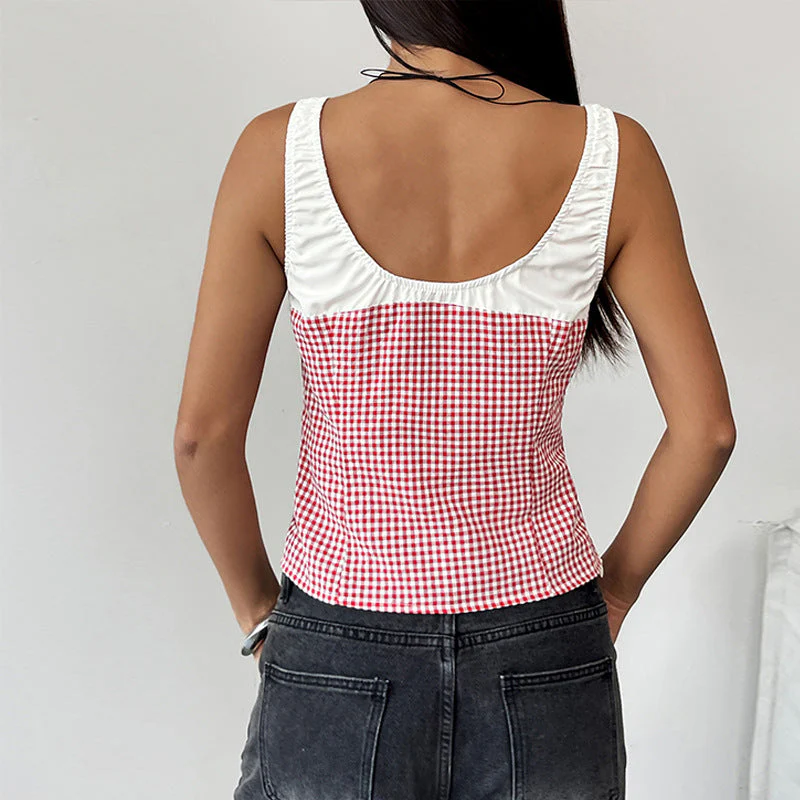Damen Modisches Top mit Kariertem Muster und Raffiniertem Bindeband Heidi-Mode - Image 4