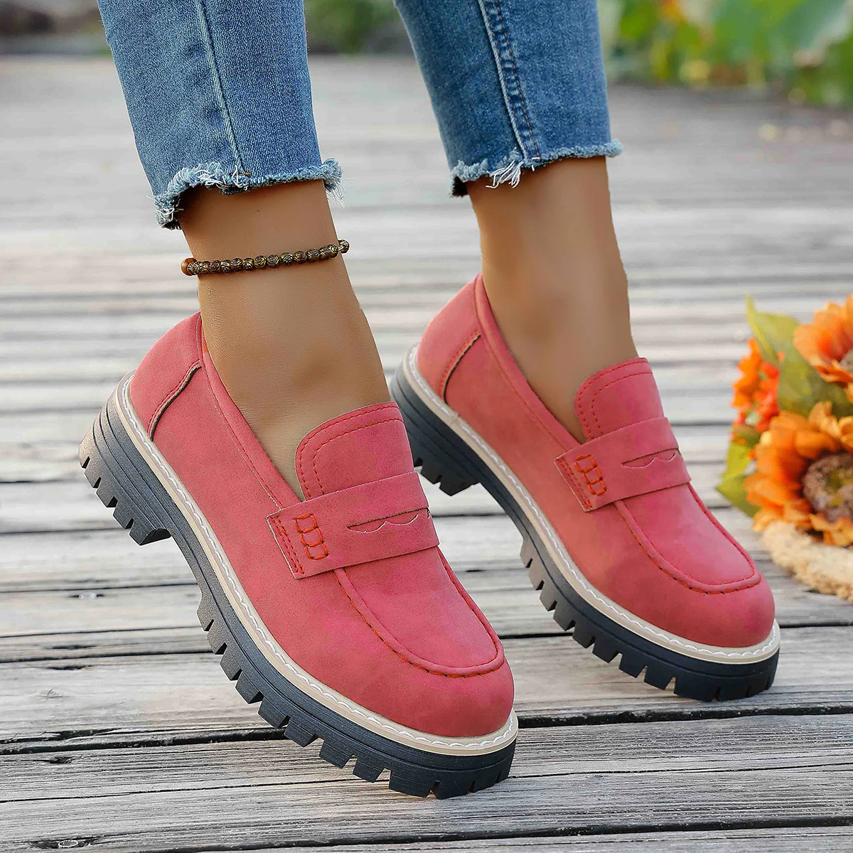 Damen Mokassin-Slipper mit rutschfester Profilsohle und modischer Lederoberfläche Heidi Mode - Image 6