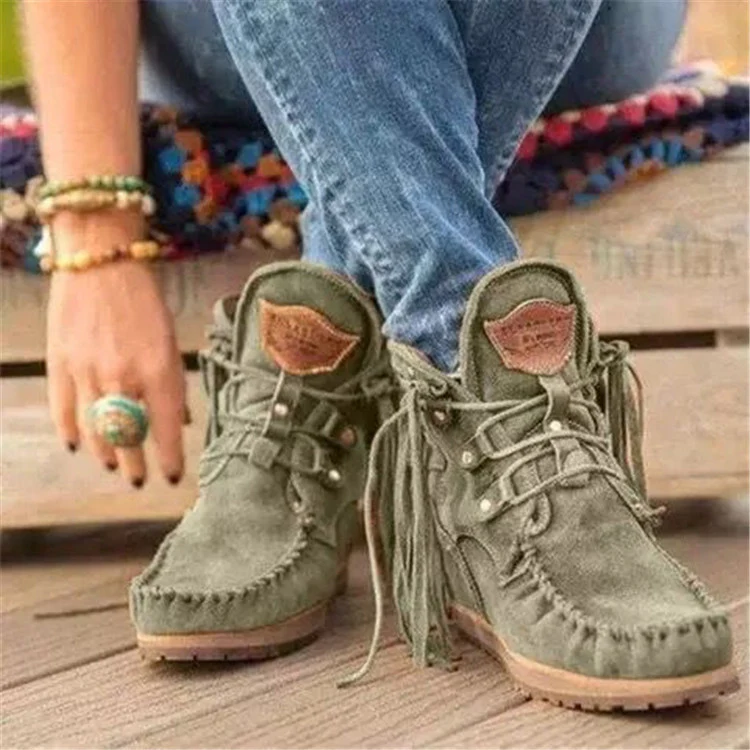 Damen Mokassin-Stiefel mit fransigem Design und handgefertigter Verarbeitung Heidi Mode - Image 2
