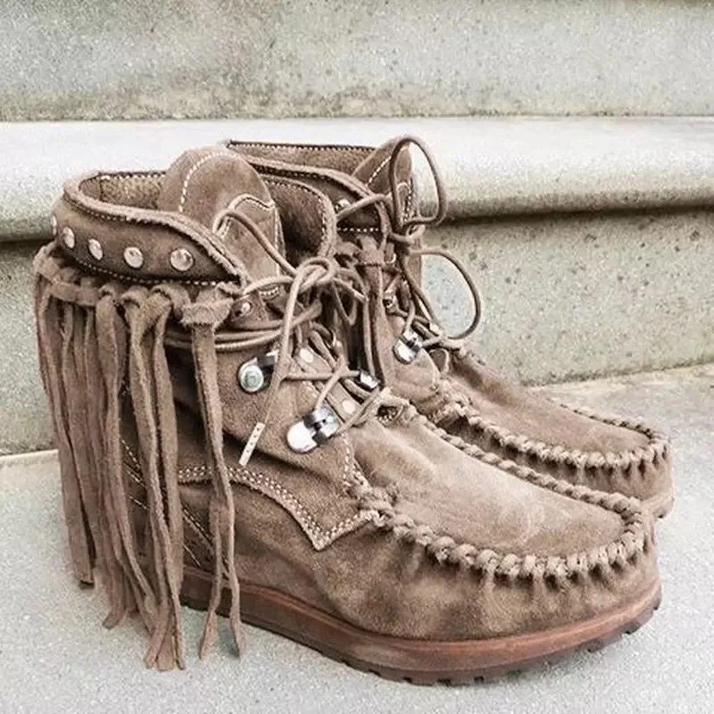 Damen Mokassin-Stiefel mit fransigem Design und handgefertigter Verarbeitung Heidi Mode - Image 3