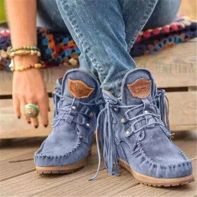Damen Mokassin-Stiefel mit fransigem Design und handgefertigter Verarbeitung Heidi Mode - Image 4