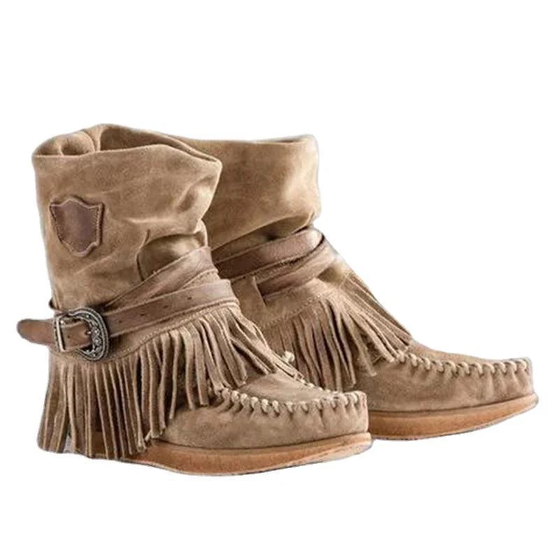Damen Mokassin-Stiefel mit fransigen Details und modischer Schnalle Heidi Mode - Image 5