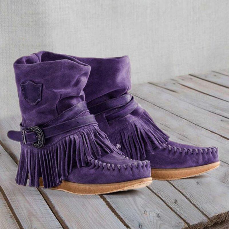 Damen Mokassin-Stiefel mit fransigen Details und modischer Schnalle Heidi Mode - Image 7