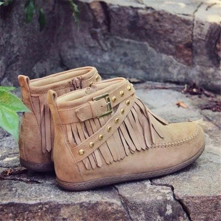 Damen Mokassin Stiefeletten mit modischen Fransen und dekorativen Nieten Heidi Mode - Image 7