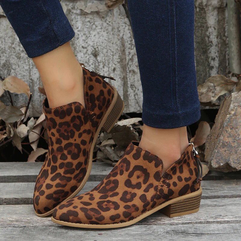 Damen Mokassin-Stiefeletten mit tierischem Muster und komfortablem Riemendesign Heidi Mode - Image 4