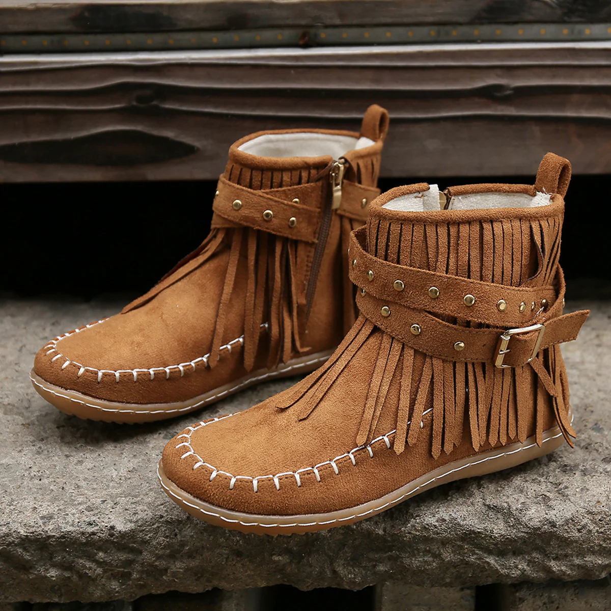 Damen Mokassinstiefel mit modischem Fransen-Design und eleganten Akzenten Heidi Mode - Image 6