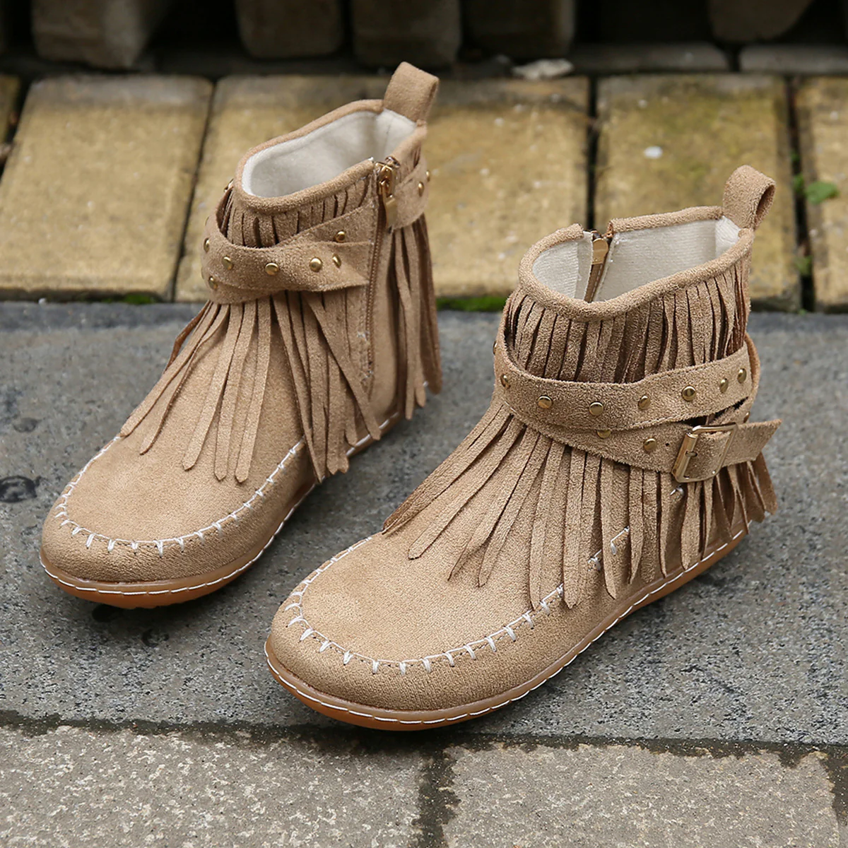 Damen Mokassinstiefel mit modischem Fransen-Design und eleganten Akzenten Heidi Mode - Image 7