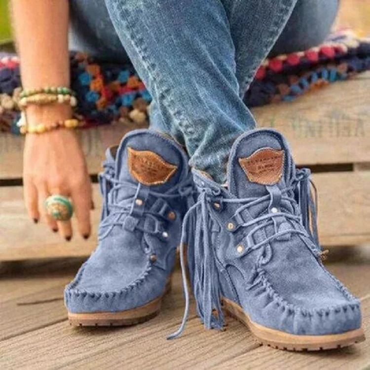 Damen Mokassinstiefel mit modischen Fransen und dekorativen Nähte Heidi Mode - Image 2