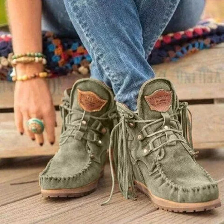 Damen Mokassinstiefel mit modischen Fransen und dekorativen Nähte Heidi Mode - Image 3