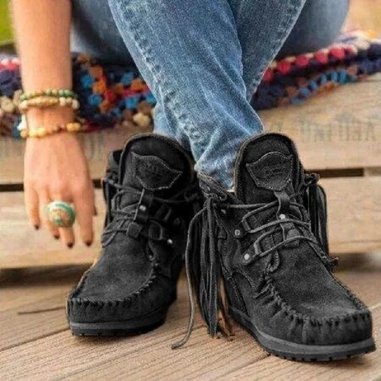 Damen Mokassinstiefel mit modischen Fransen und dekorativen Nähte Heidi Mode - Image 6