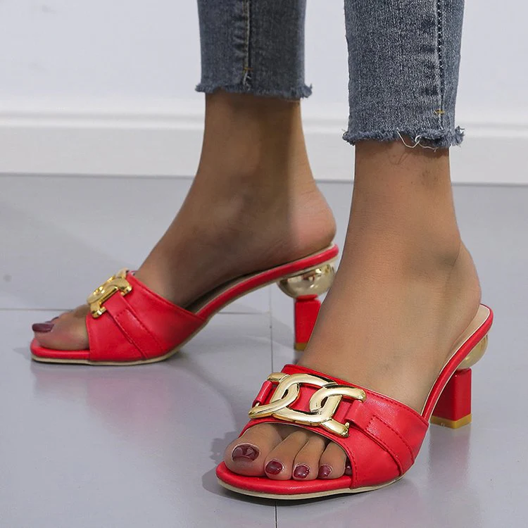 Damen Mules mit Glänzendem Goldenen Akzent und Komfortablem Blockabsatz Heidi-Mode - Image 3