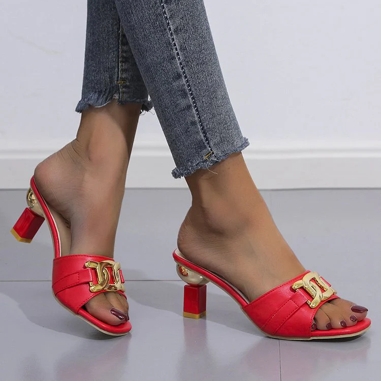 Damen Mules mit Glänzendem Goldenen Akzent und Komfortablem Blockabsatz Heidi-Mode - Image 5