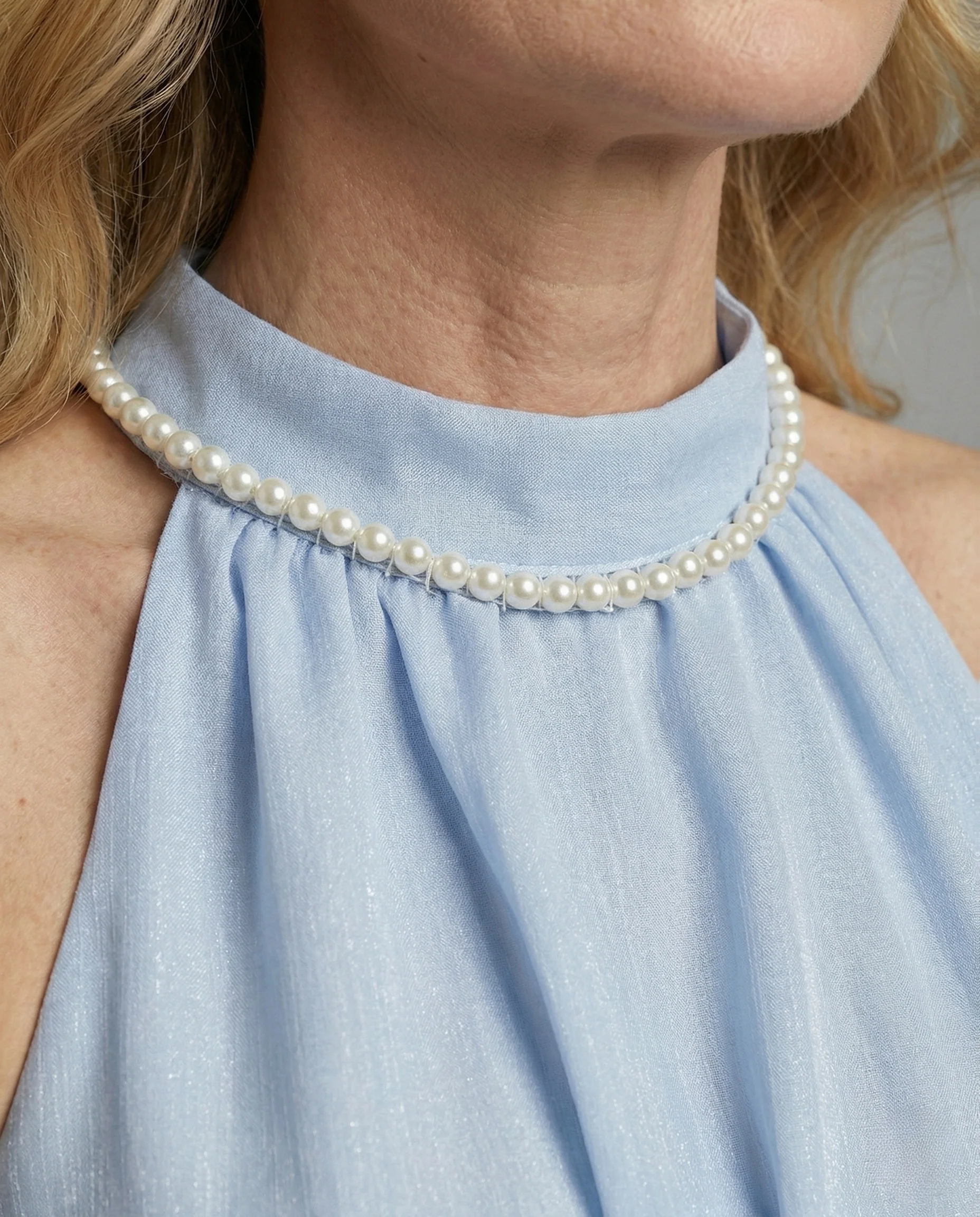 Damen A-Linien Abendkleid mit Perlenkragen aus Satin - Image 4