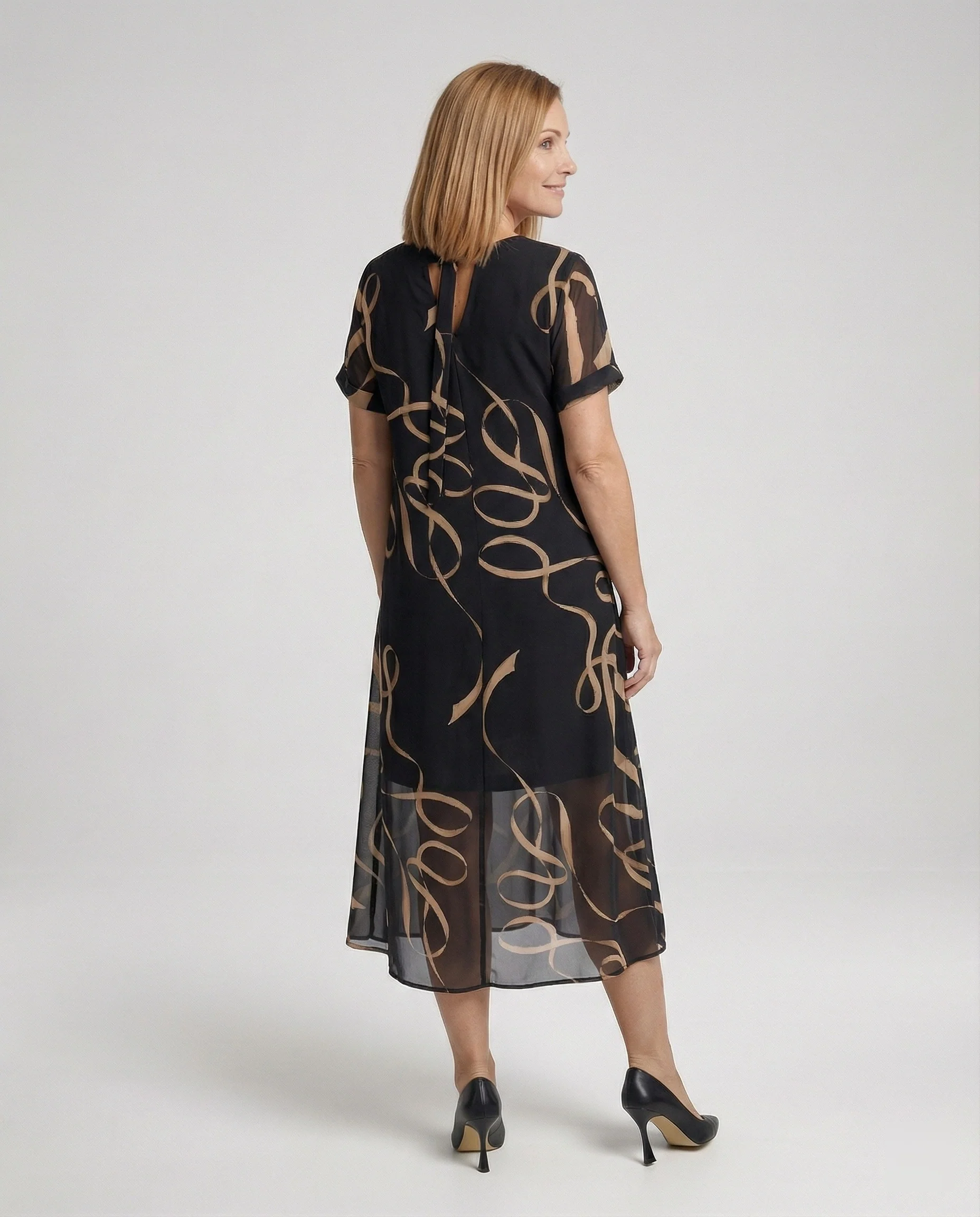 Freizeitkleid Damen Midikleid Chiffon A-Linie V-Ausschnitt - Image 3