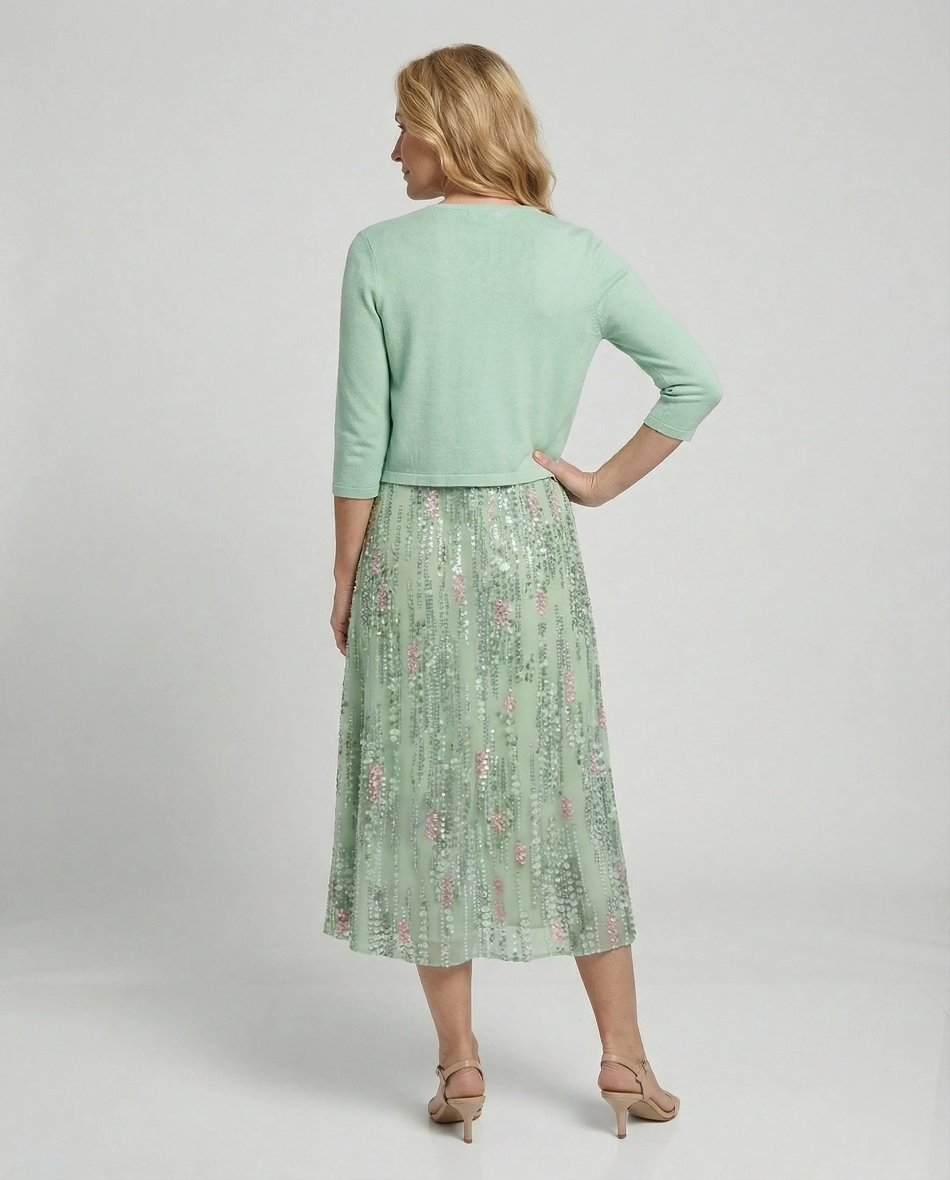 A-Linien Kleid Mit Bolerojacke Damen V-Ausschnitt - Image 5
