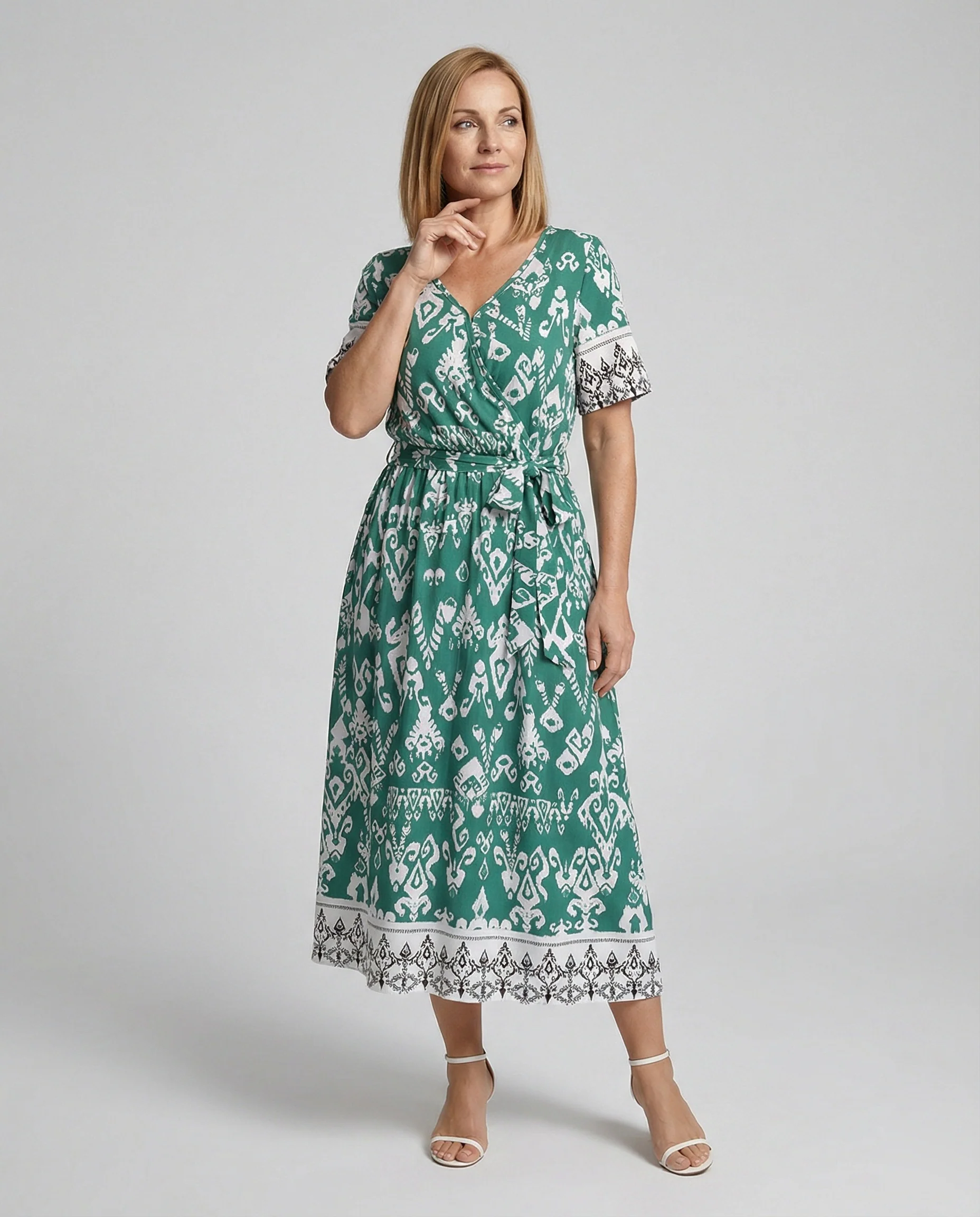 Damen Midikleid Wickelkleid A-Linie mit Gürtel - Image 10