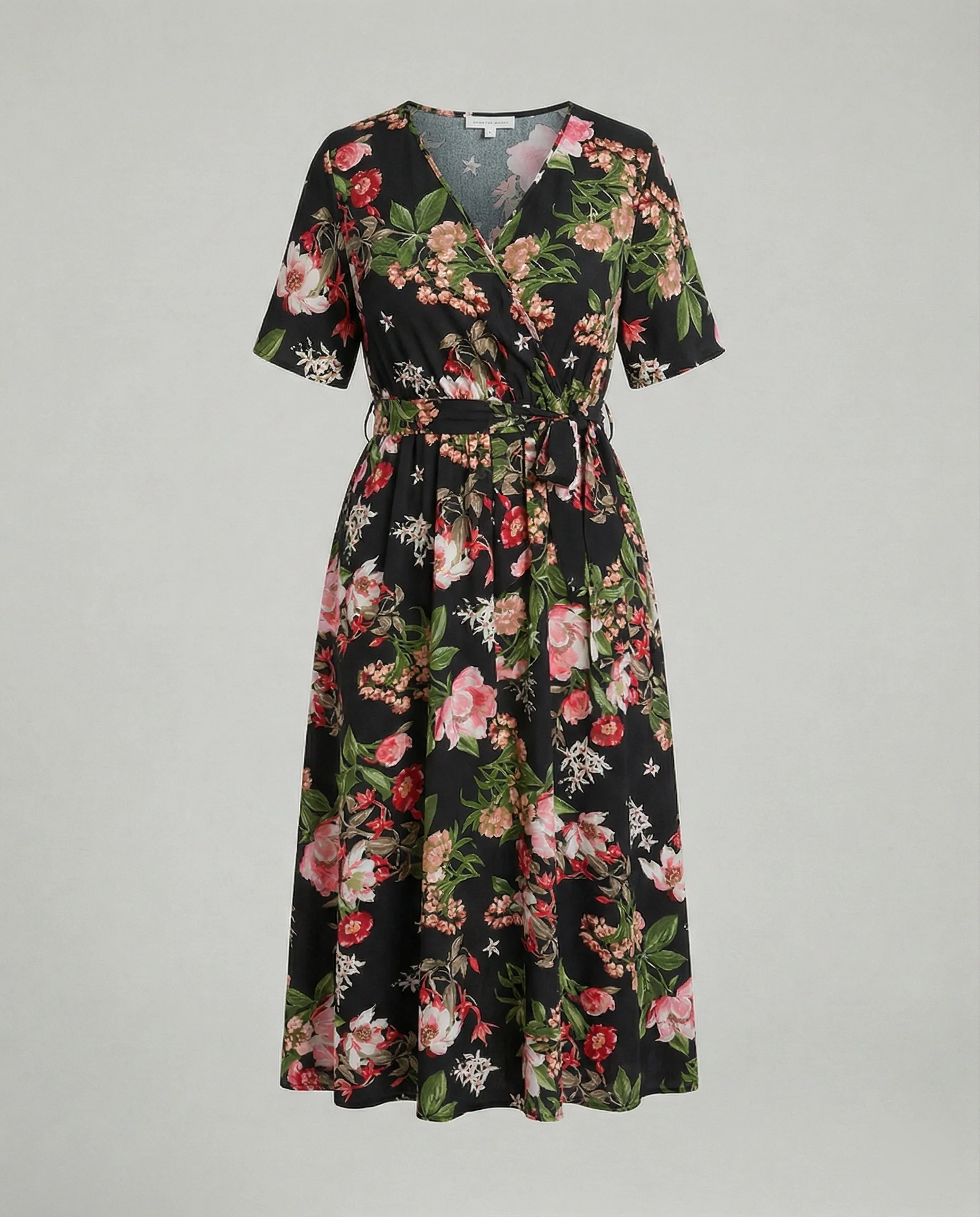 Damen Midikleid Wickelkleid A-Linie mit Gürtel - Image 2