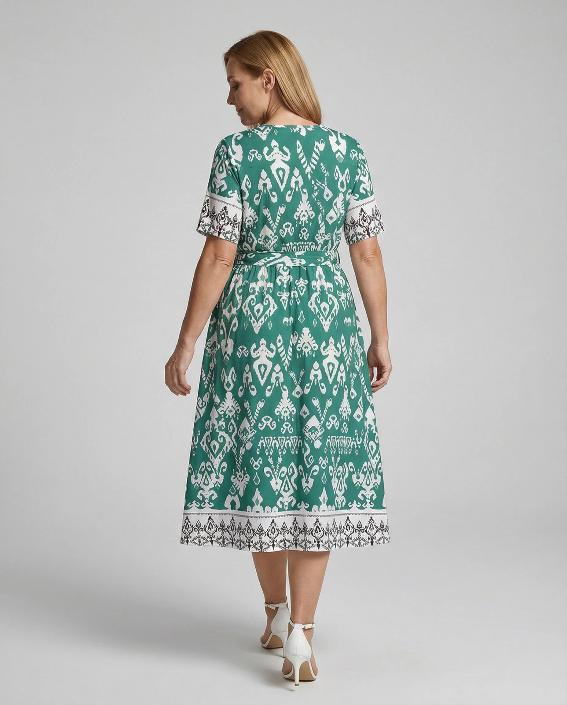 Damen Midikleid Wickelkleid A-Linie mit Gürtel - Image 8