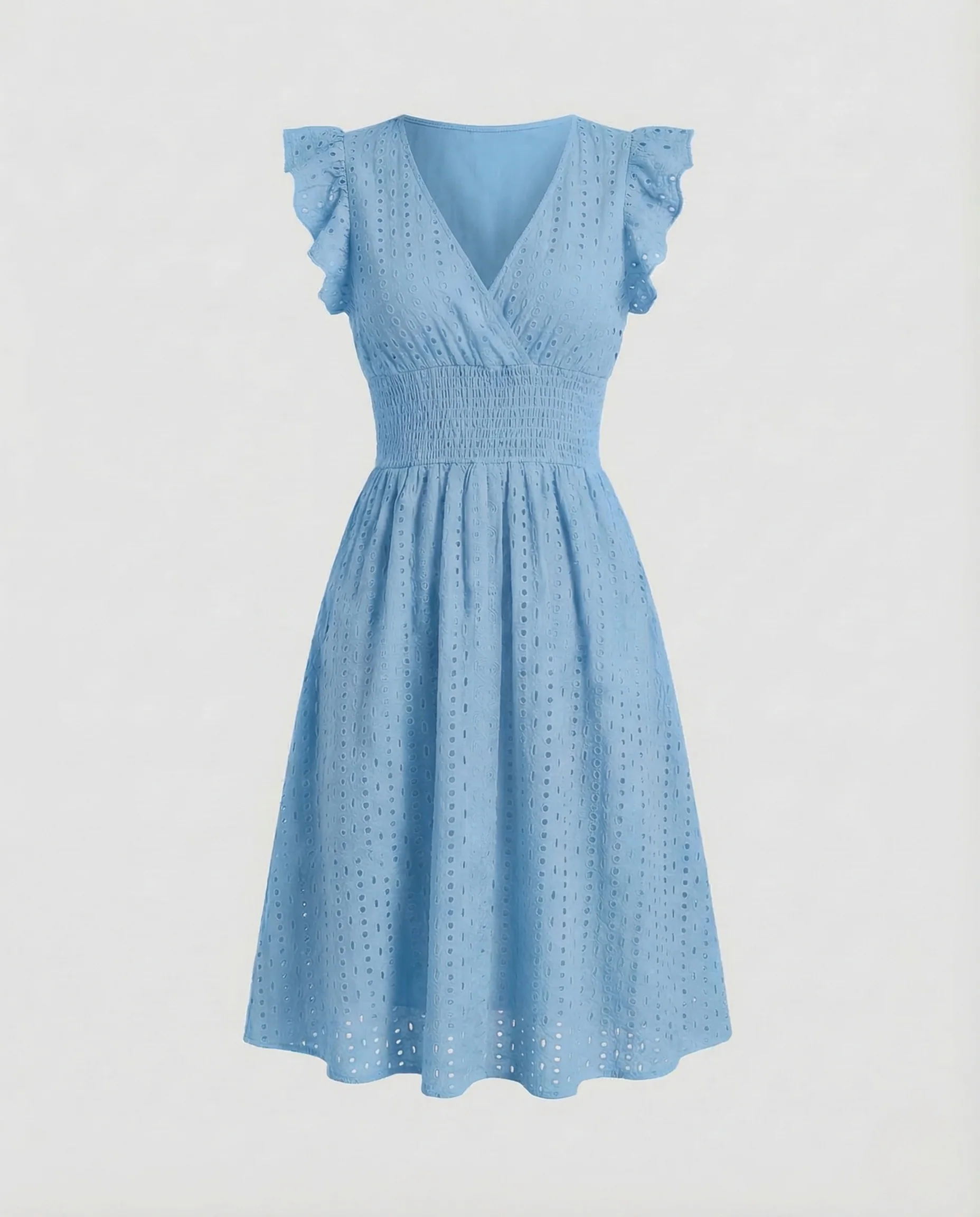 Damen Sommerkleid Lochstickerei V Ausschnitt - Image 10
