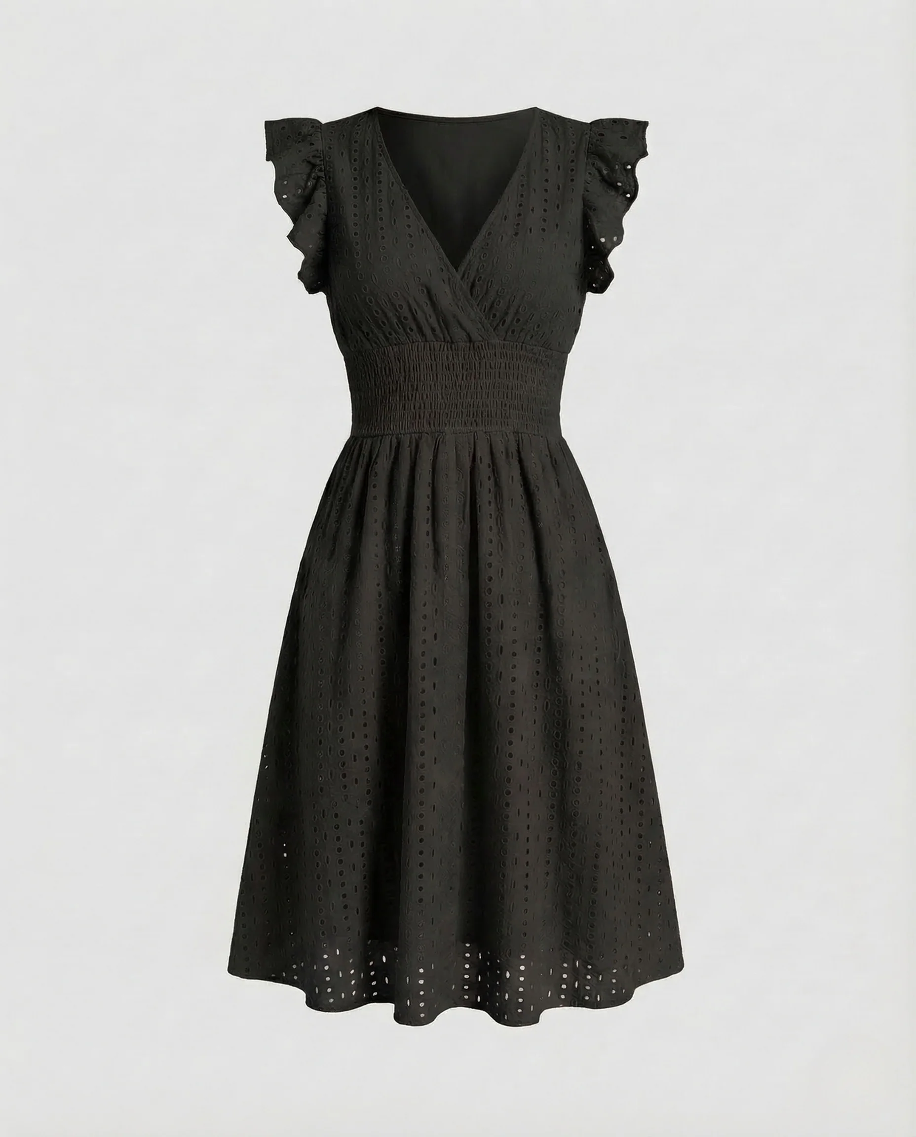 Damen Sommerkleid Lochstickerei V Ausschnitt - Image 12