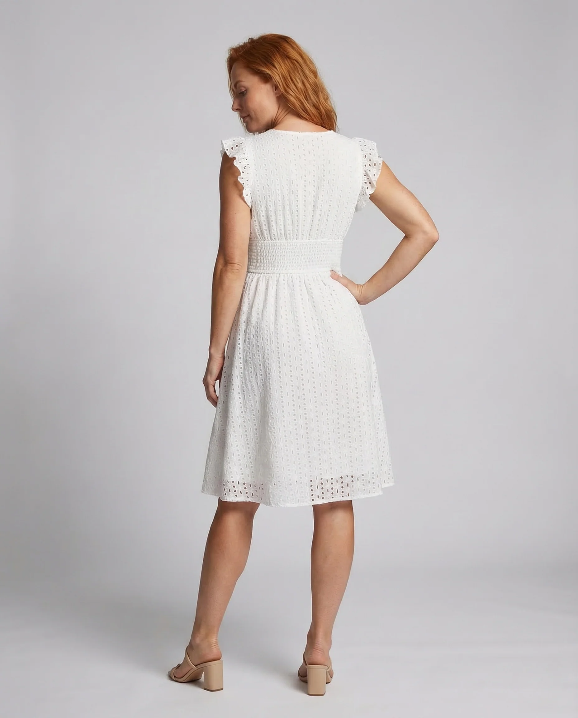 Damen Sommerkleid Lochstickerei V Ausschnitt - Image 4