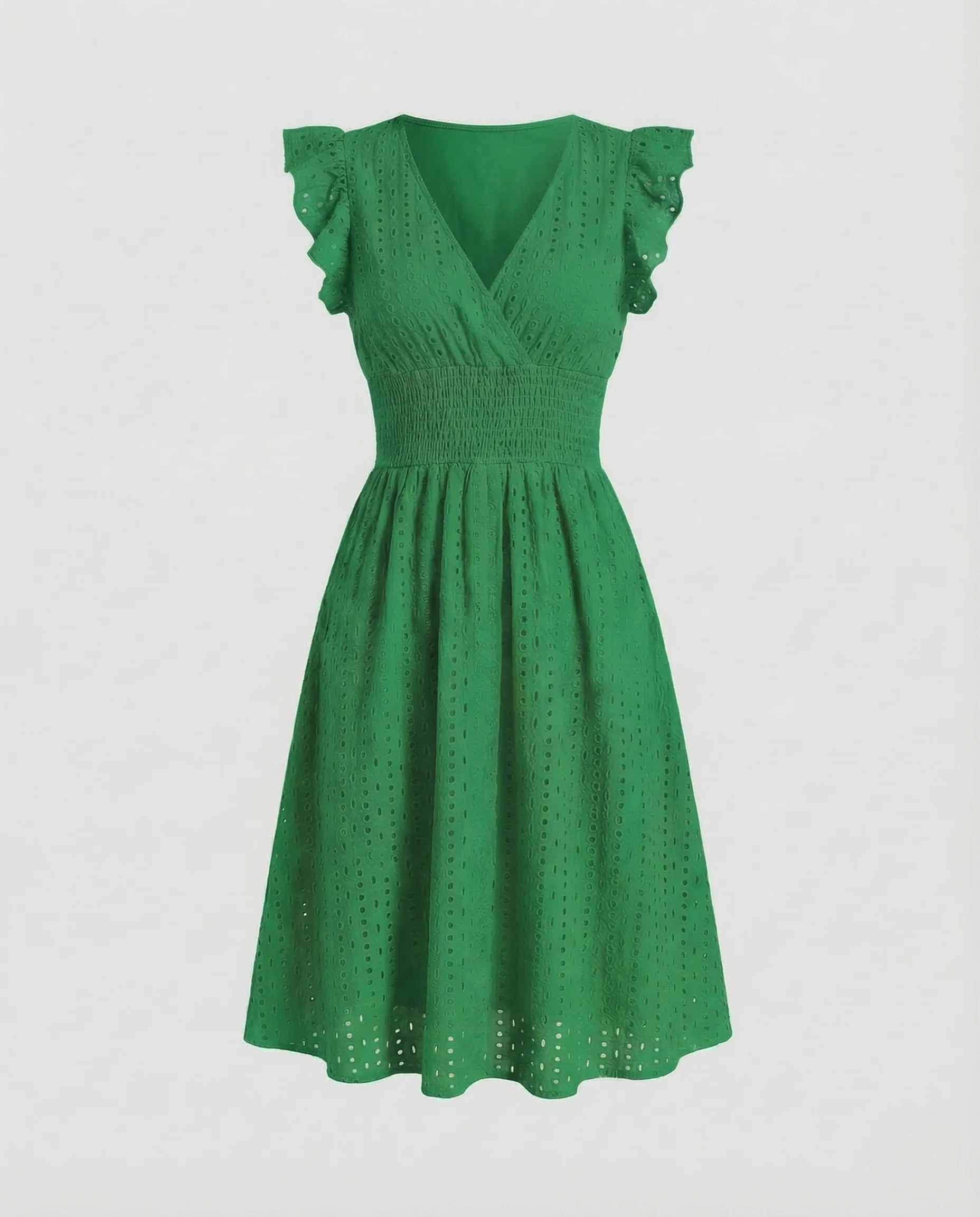 Damen Sommerkleid Lochstickerei V Ausschnitt - Image 6