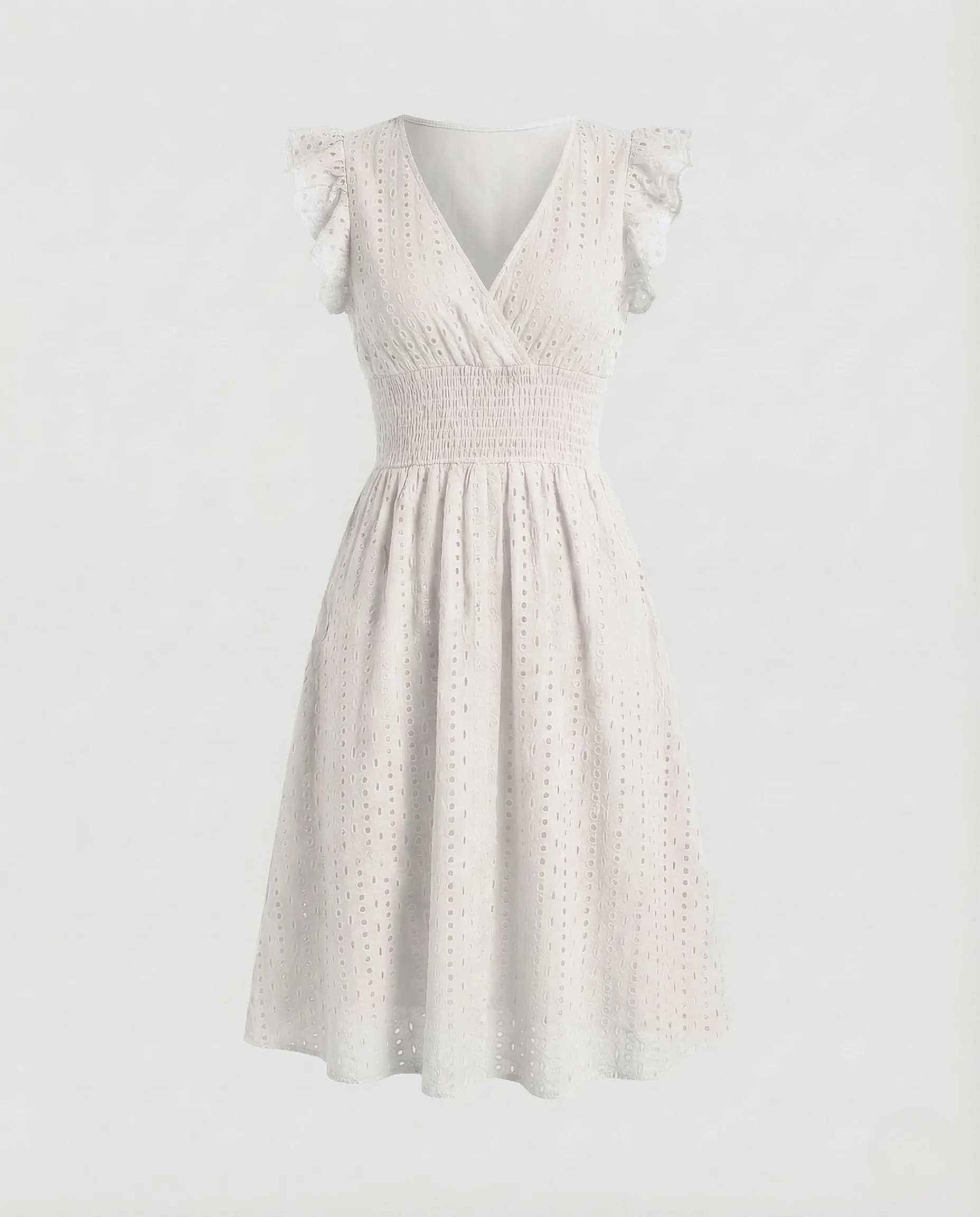 Damen Sommerkleid Lochstickerei V Ausschnitt - Image 7