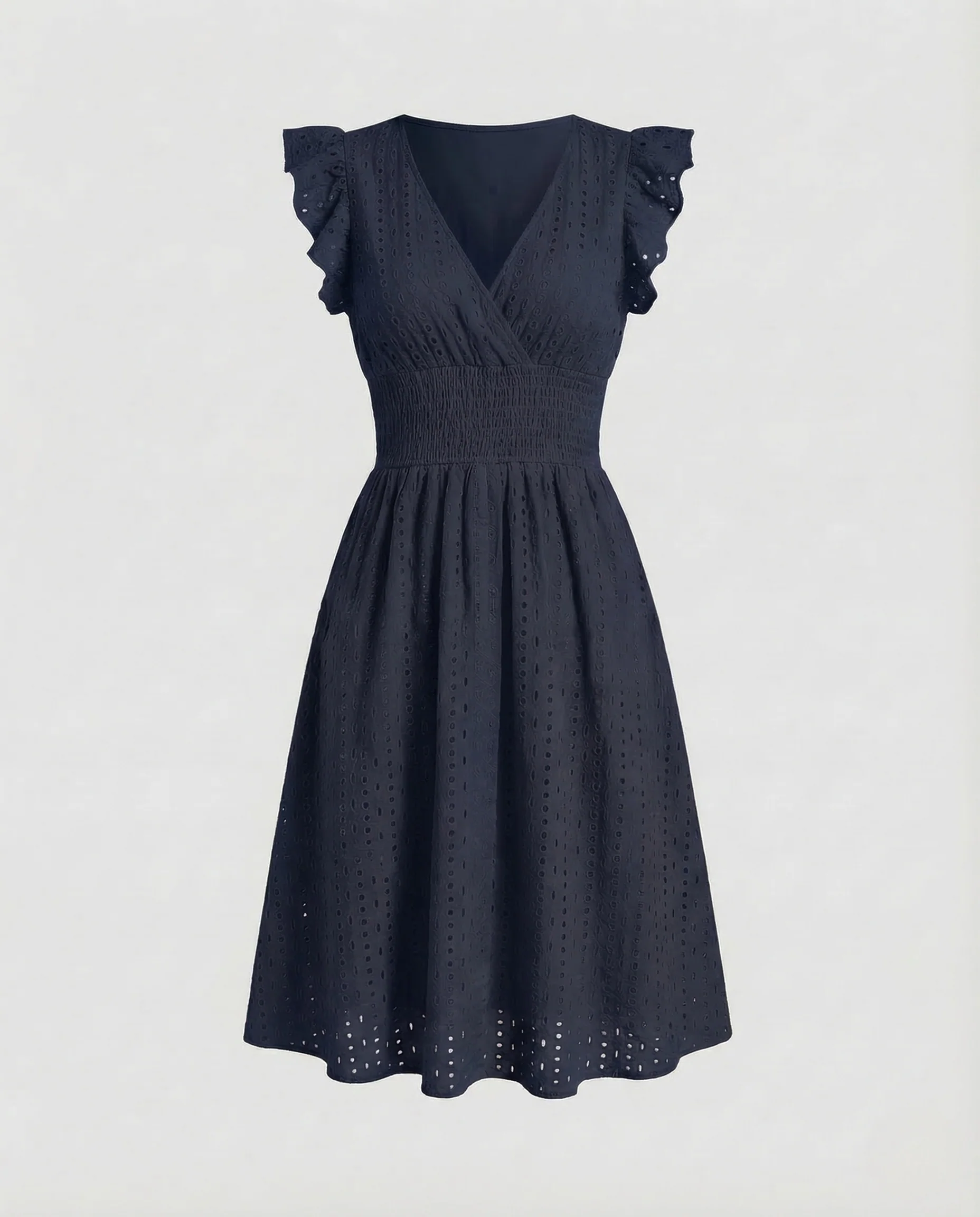Damen Sommerkleid Lochstickerei V Ausschnitt - Image 8