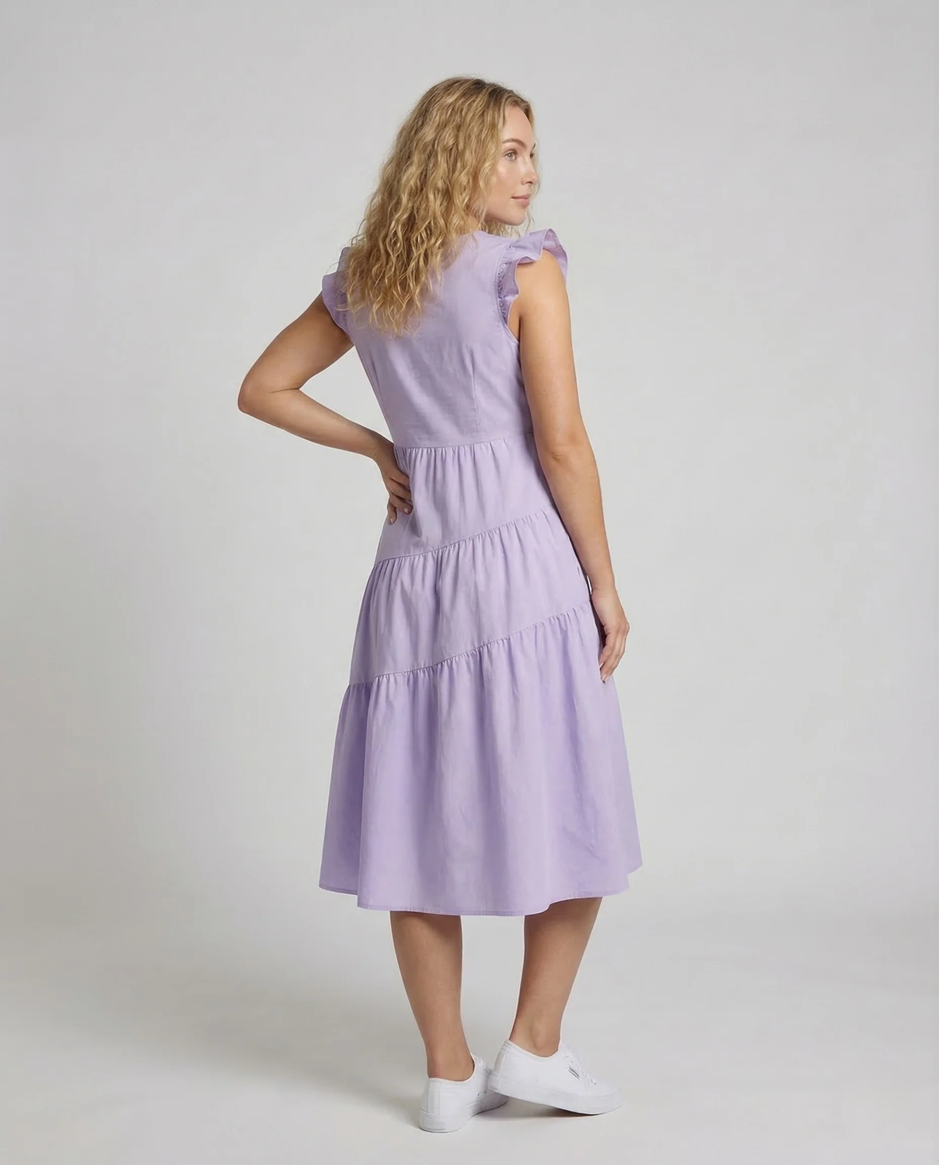 Damen Stufenkleid A Linie Rüschenträger - Image 4