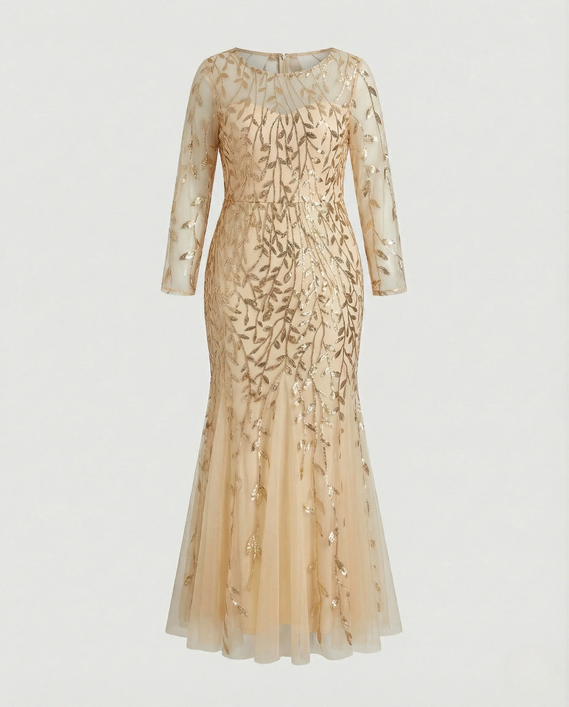 Damen Tüll-Abendkleid mit Blattstickerei und Meerjungfrauen-Silhouette - Image 6
