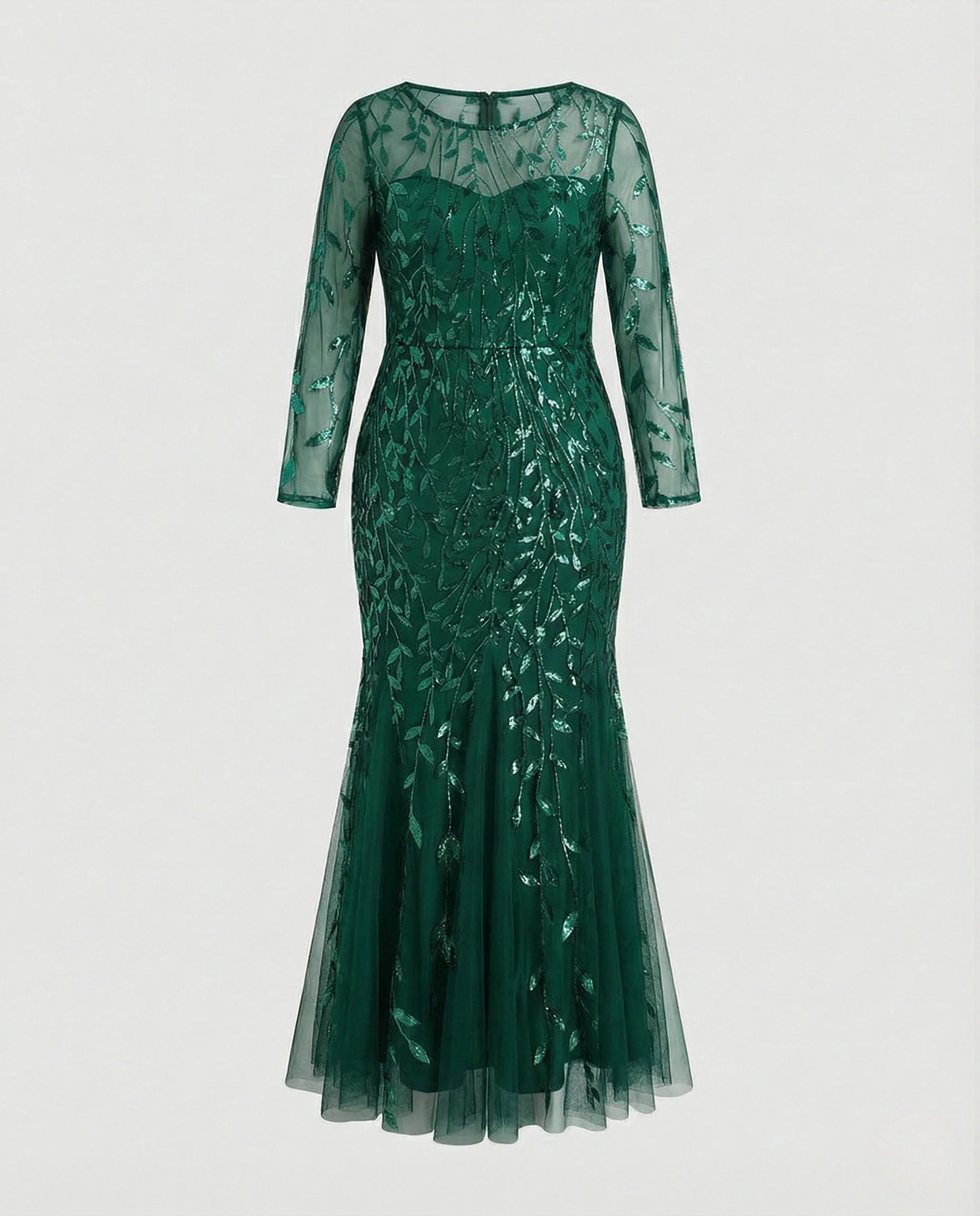 Damen Tüll-Abendkleid mit Blattstickerei und Meerjungfrauen-Silhouette - Image 8
