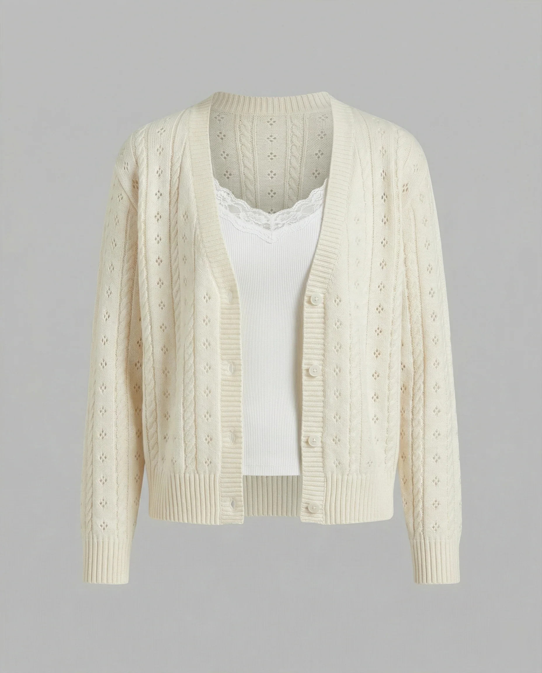 Ajour-Strickcardigan mit Perlmuttknopfleiste, hüftlanger Silhouette und gerippten Bündchen Heidi-Mode - Image 2