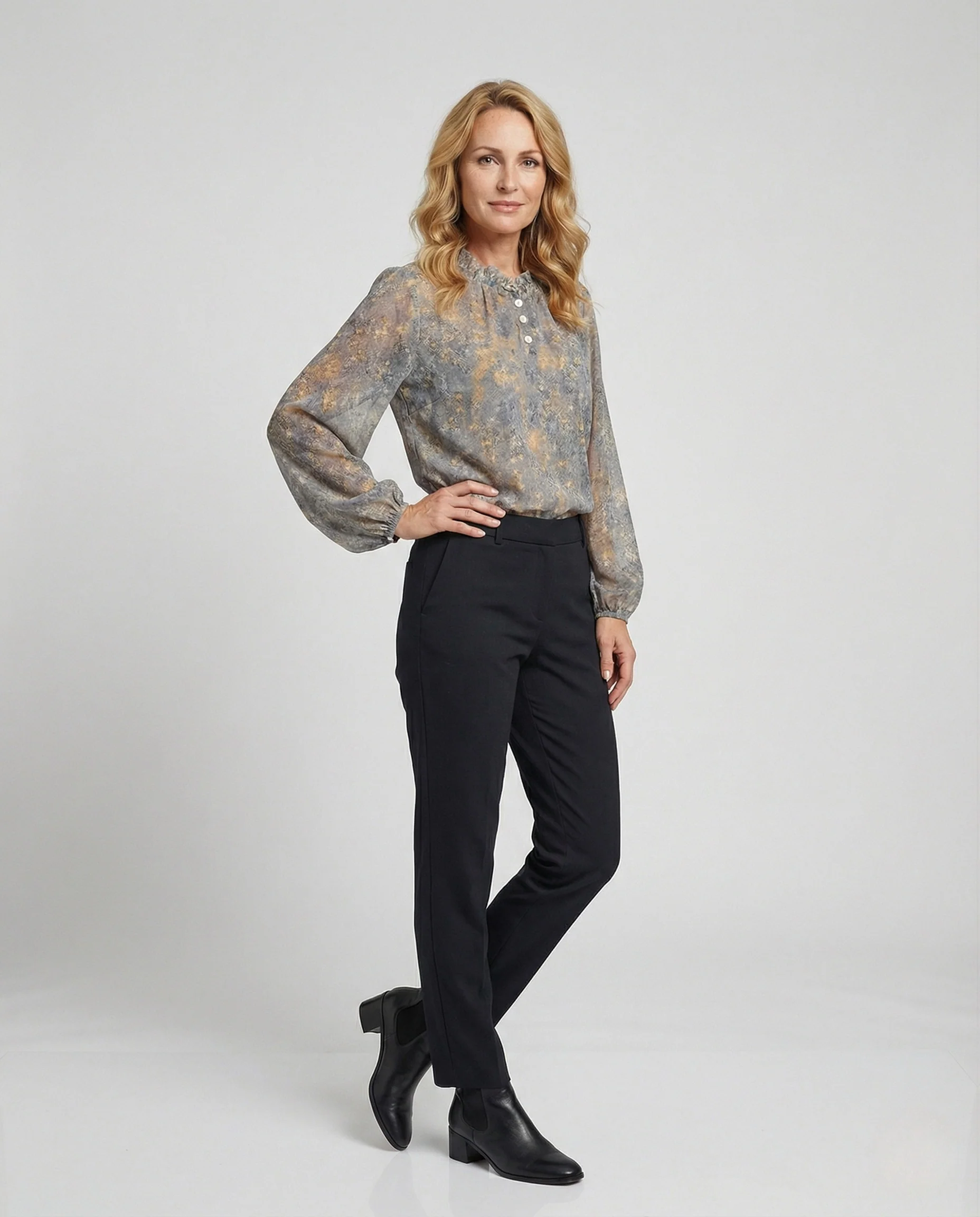 Damen Aquarell Print Bluse mit Rüschenkragen - Image 2