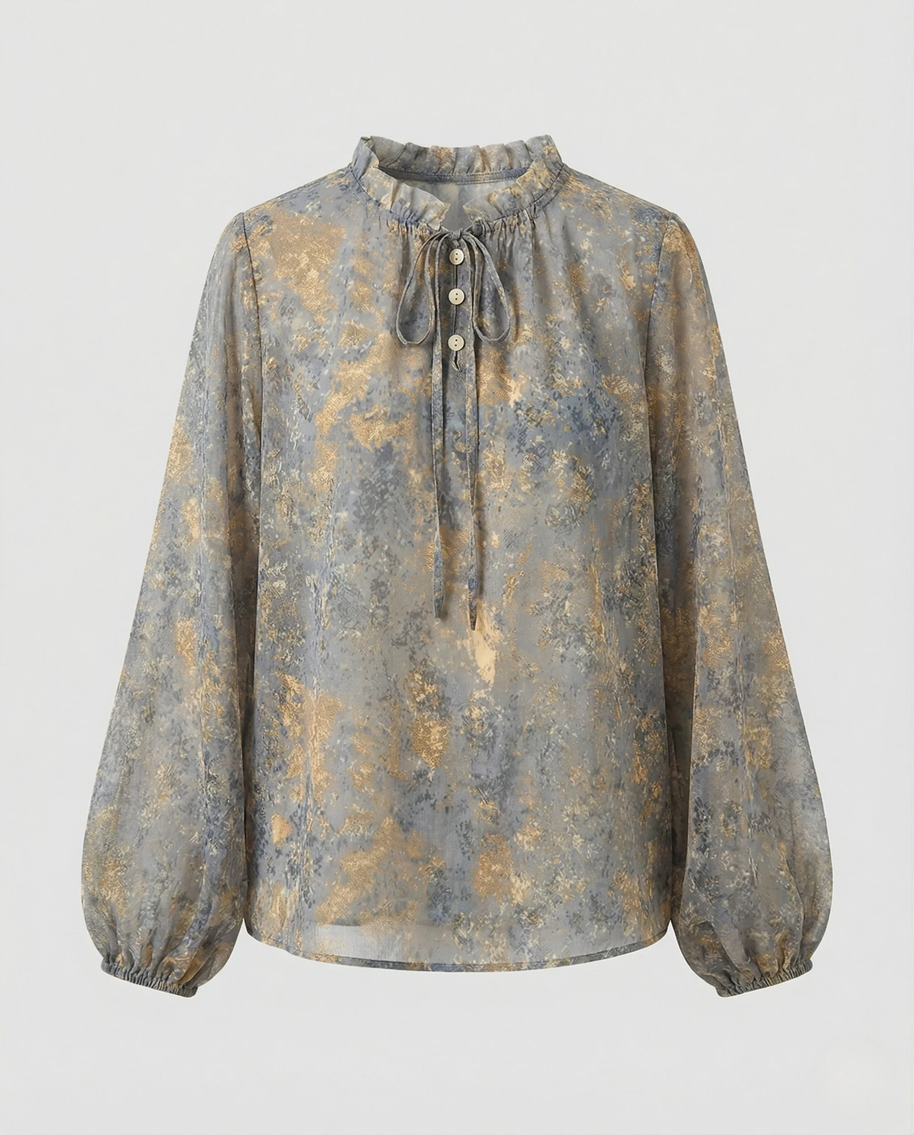 Damen Aquarell Print Bluse mit Rüschenkragen - Image 5