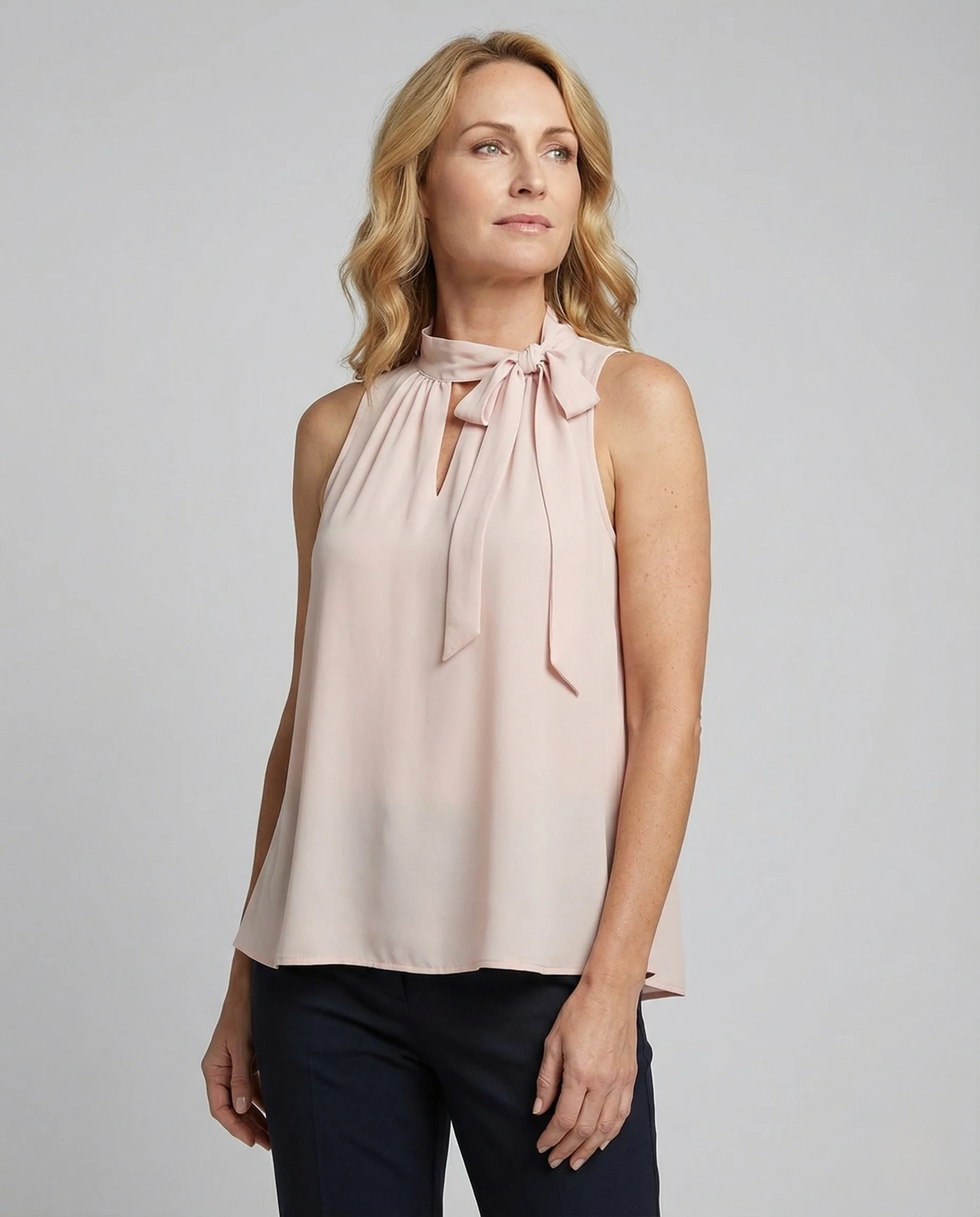 Damen Ärmellose Bluse mit Schleifenkragen A-Linie - Image 2