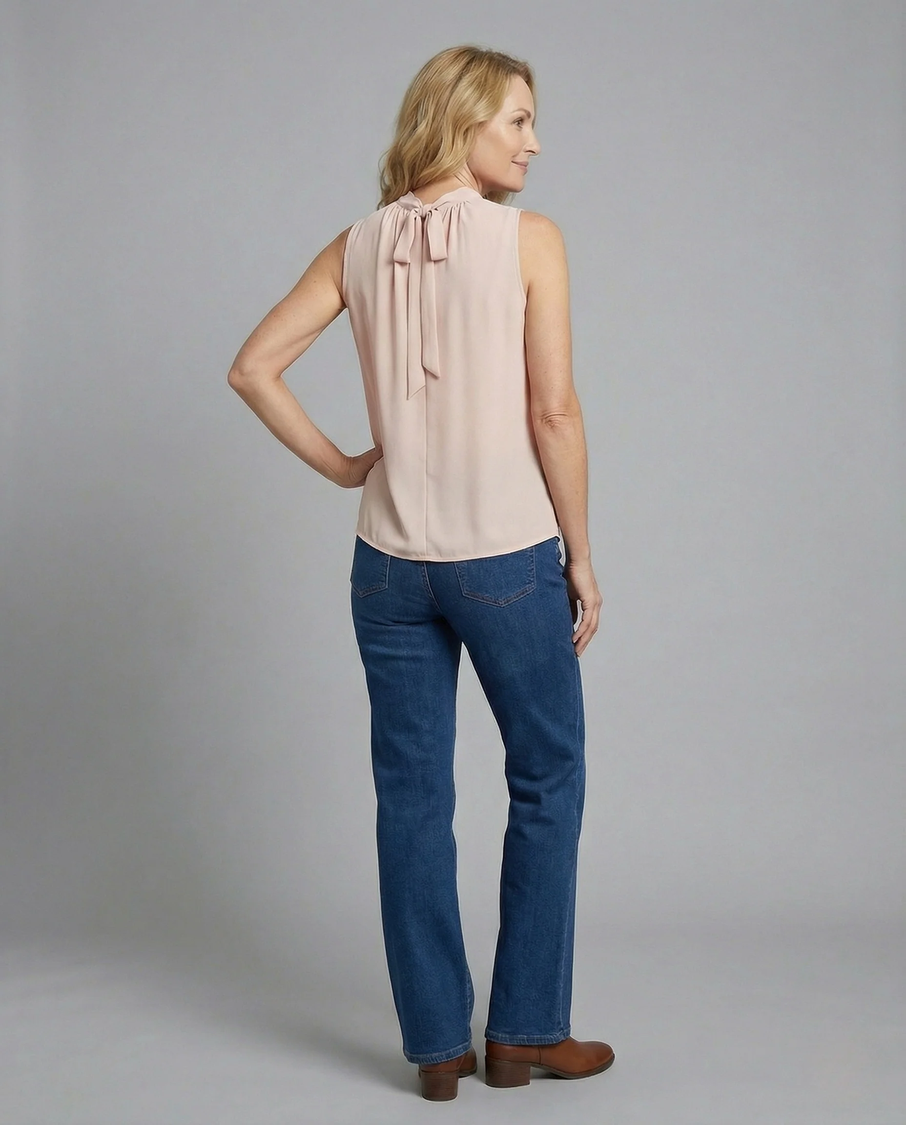 Damen Ärmellose Bluse mit Schleifenkragen A-Linie - Image 4
