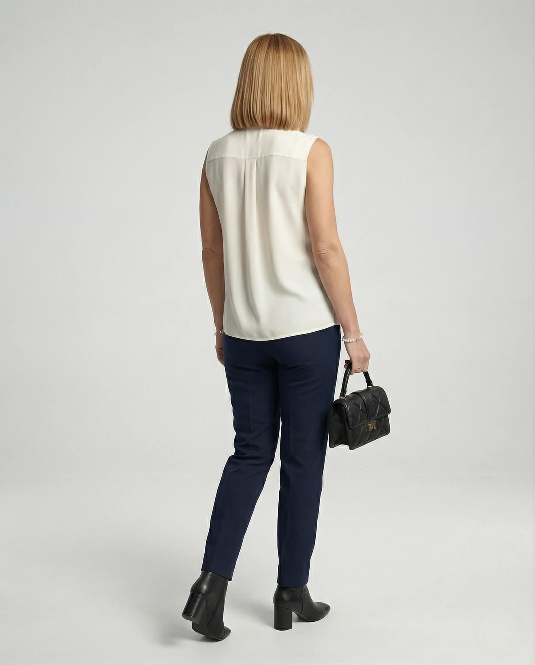 Damen Ärmellose Stehkragenbluse mit Falten - Image 4