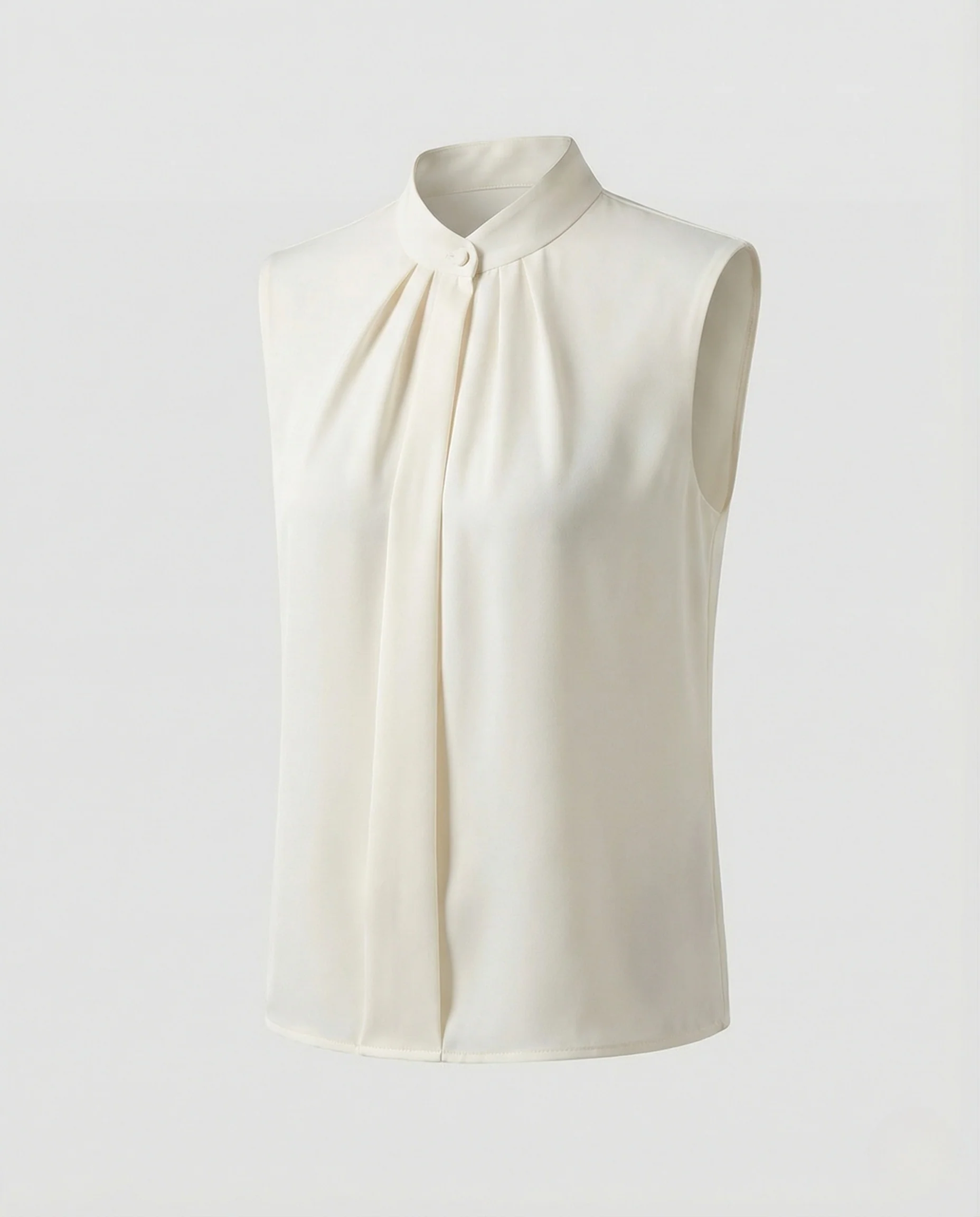 Damen Ärmellose Stehkragenbluse mit Falten - Image 5