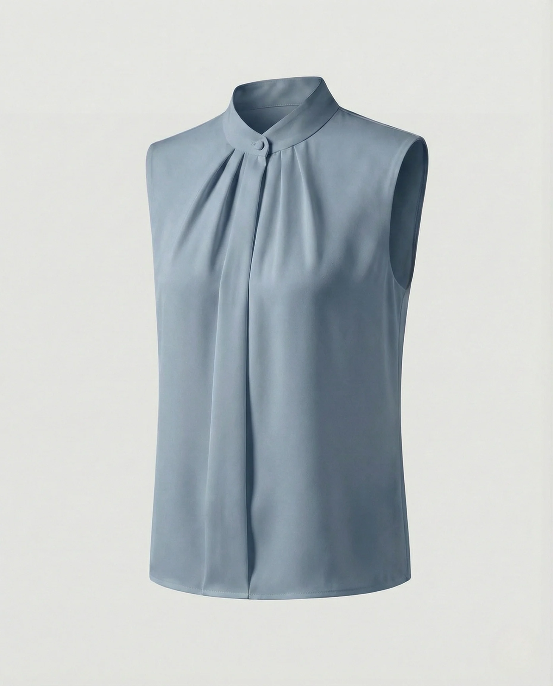 Damen Ärmellose Stehkragenbluse mit Falten - Image 9