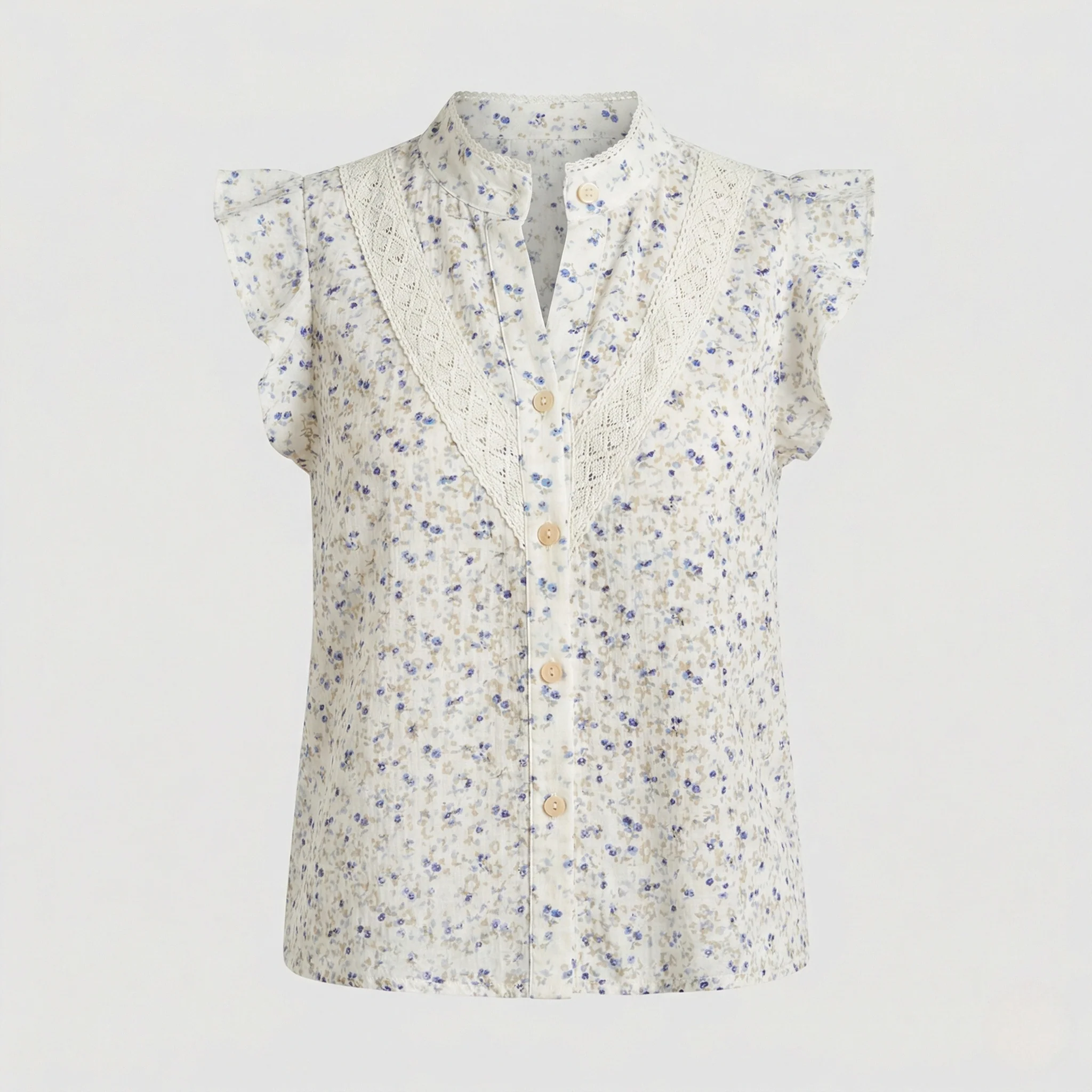 Damen Bluse ärmellos Spitze Stehkragen - Image 4