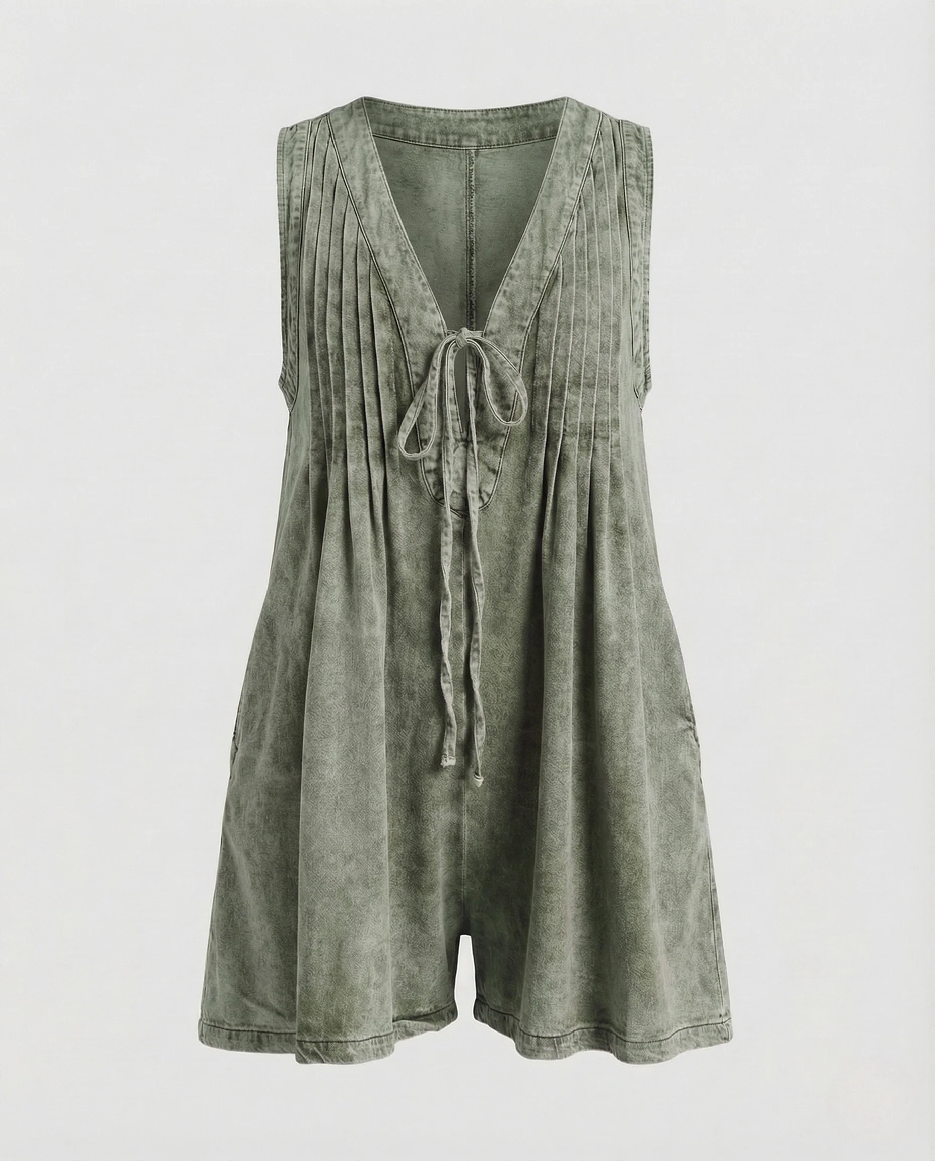 Damen ärmelloser Kurzoverall mit V-Ausschnitt & Tunnelzug Sommer Jumpsuit - Image 10