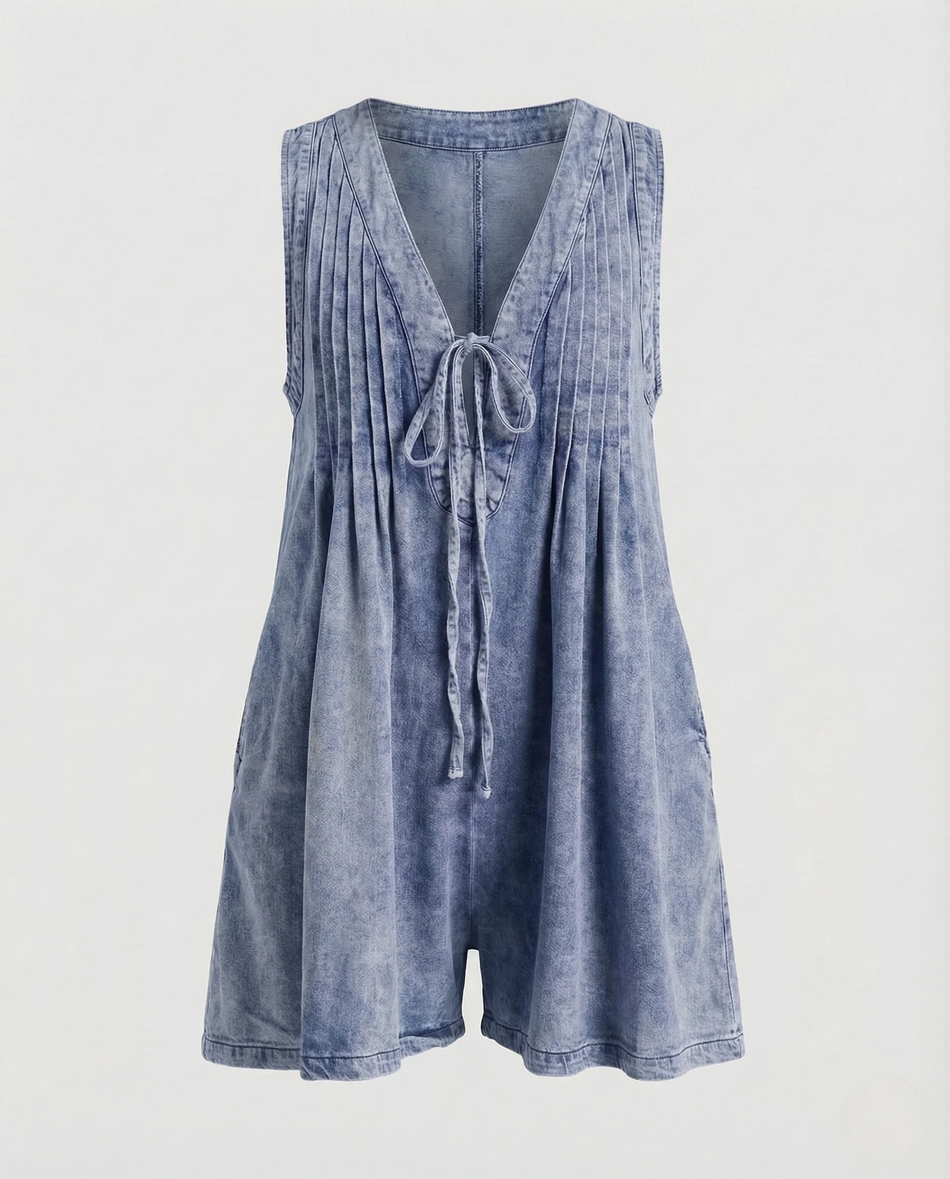 Damen ärmelloser Kurzoverall mit V-Ausschnitt & Tunnelzug Sommer Jumpsuit - Image 6