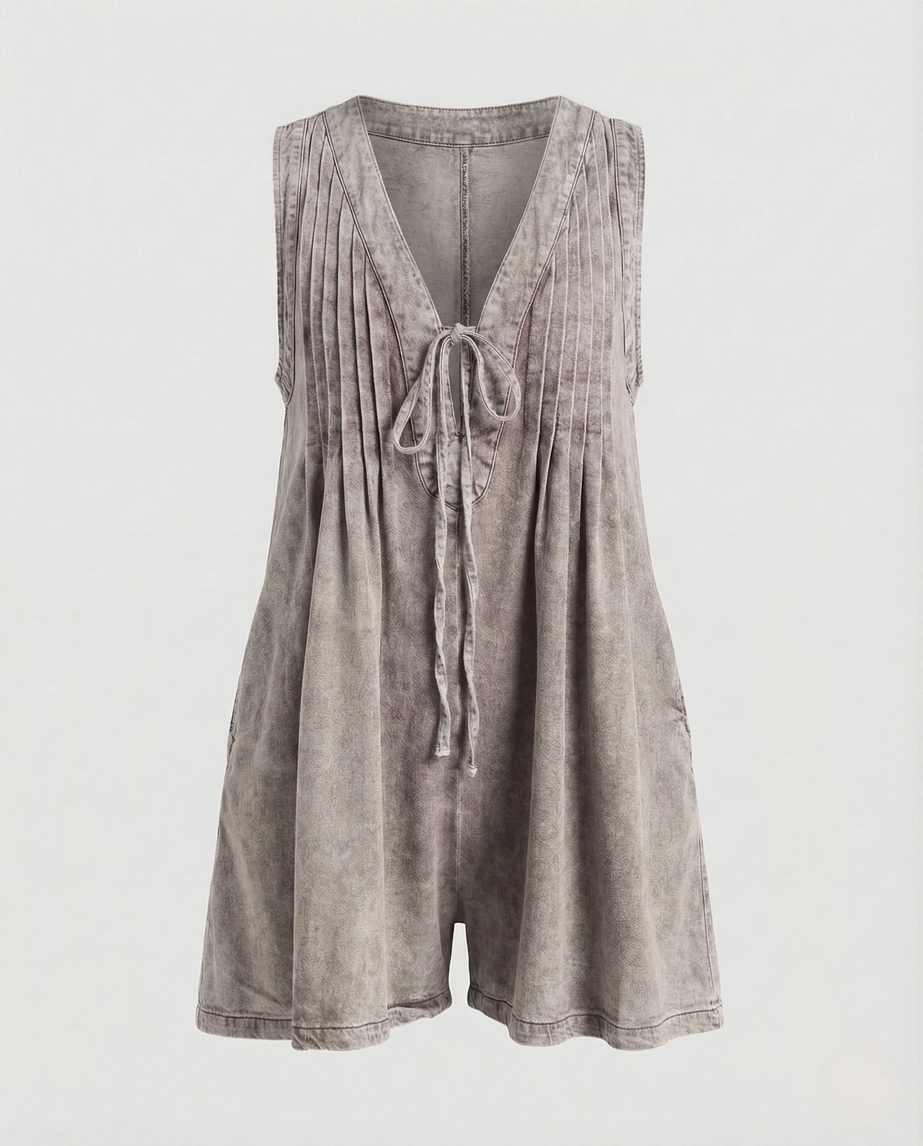 Damen ärmelloser Kurzoverall mit V-Ausschnitt & Tunnelzug Sommer Jumpsuit - Image 9
