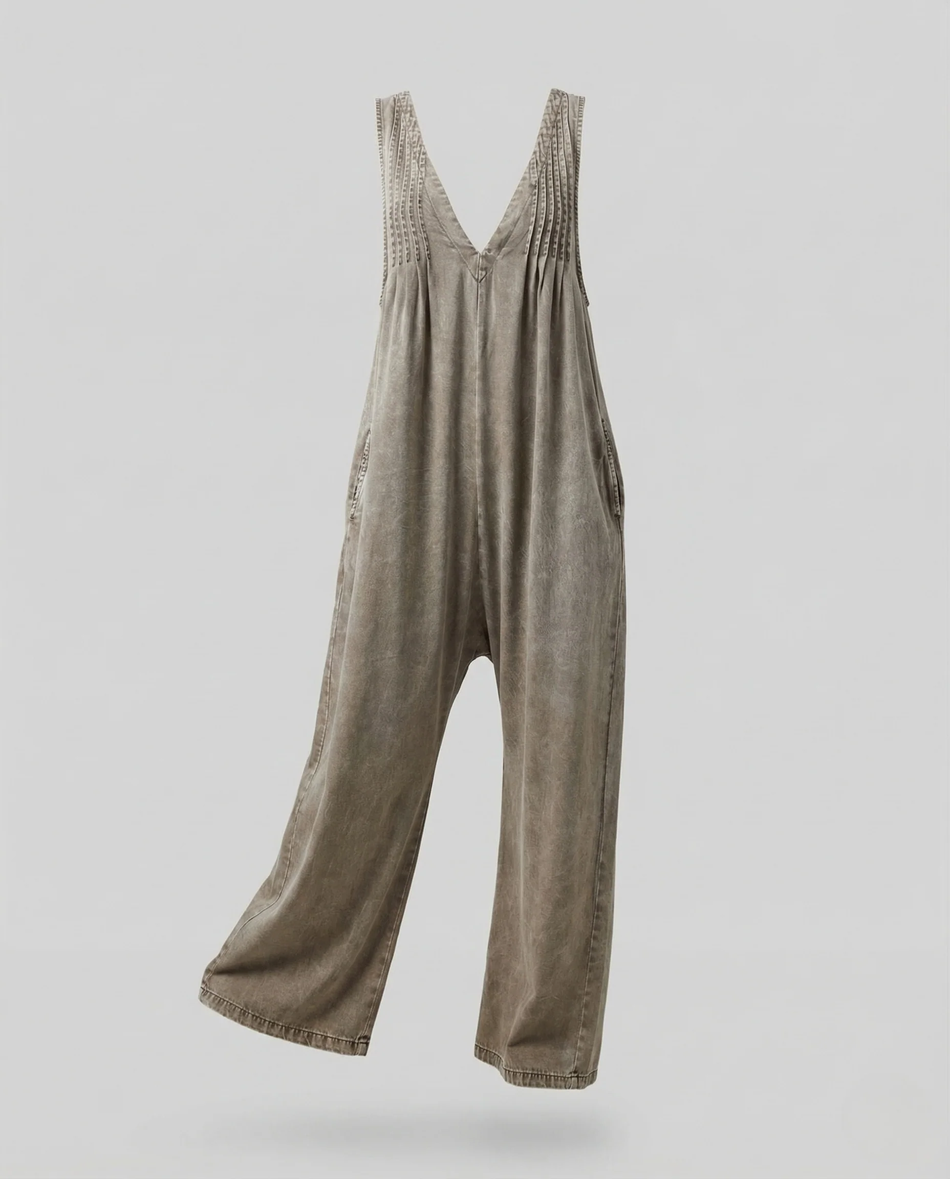 Damen Palazzo Jumpsuit ärmellos mit V-Ausschnitt & Bindegürtel - Image 4